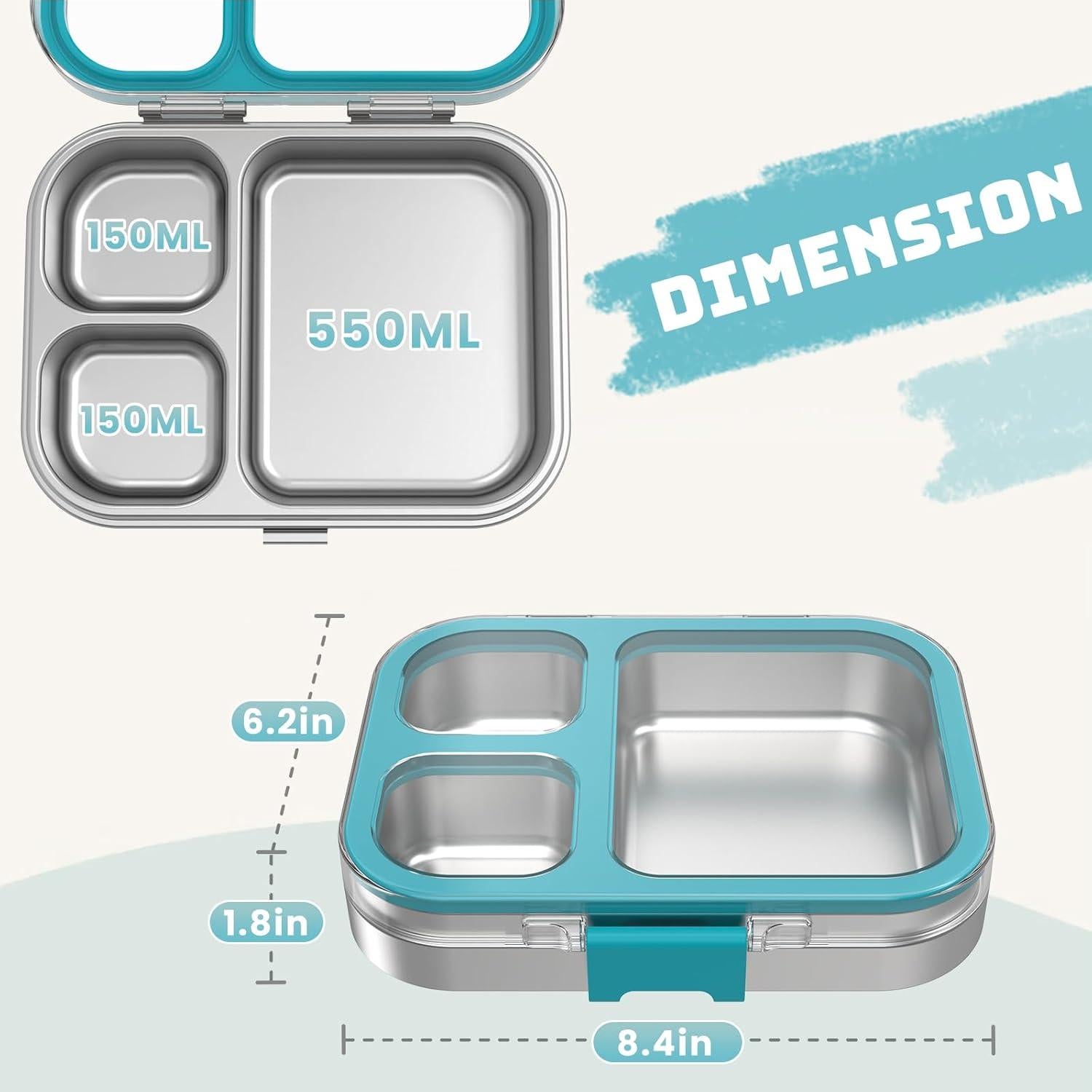 Caja Bento Acero Inoxidable LOHASOK 800ml 3 Compartimentos Azul
