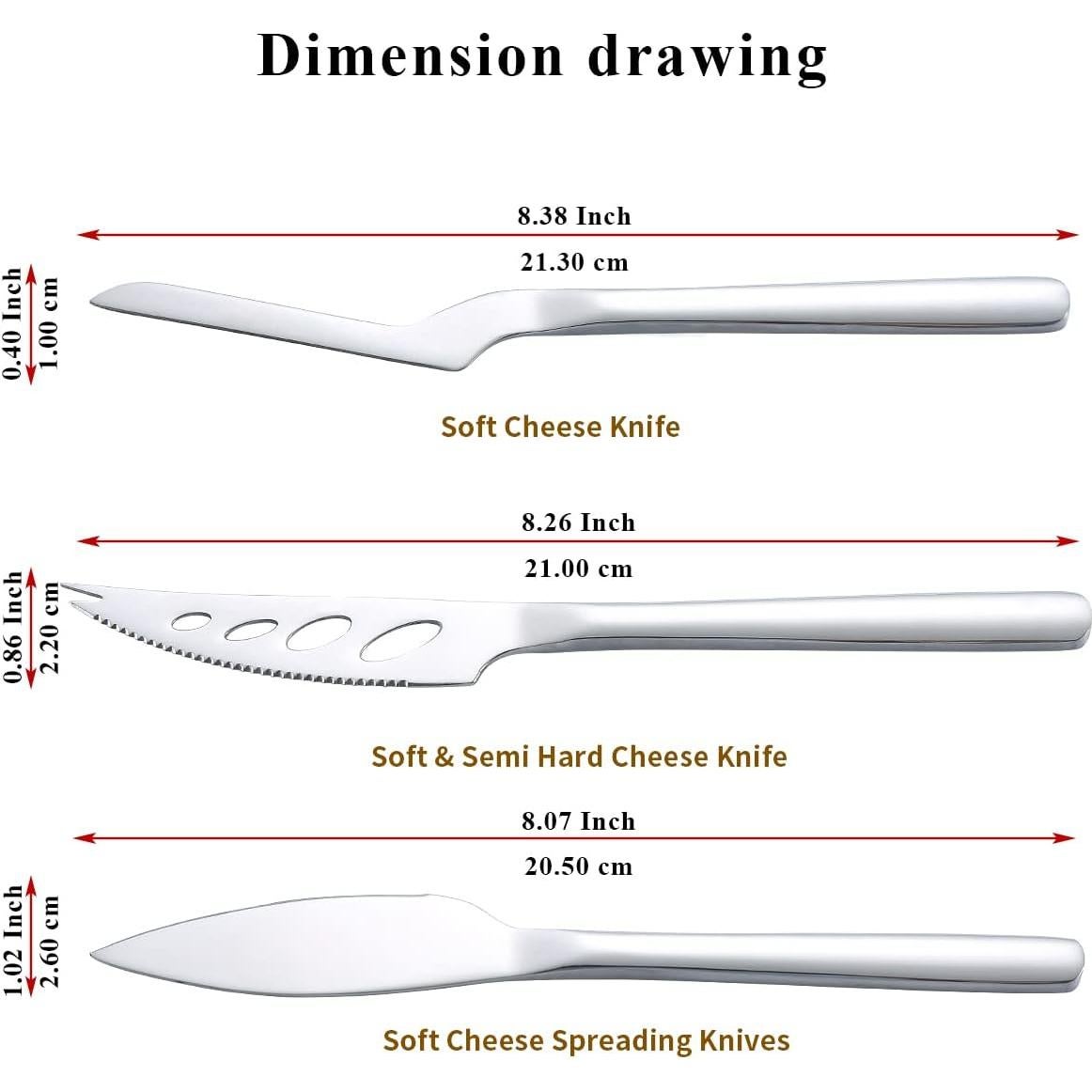 Juego de cuchillos para queso Kyraton 3 piezas acero inoxidable