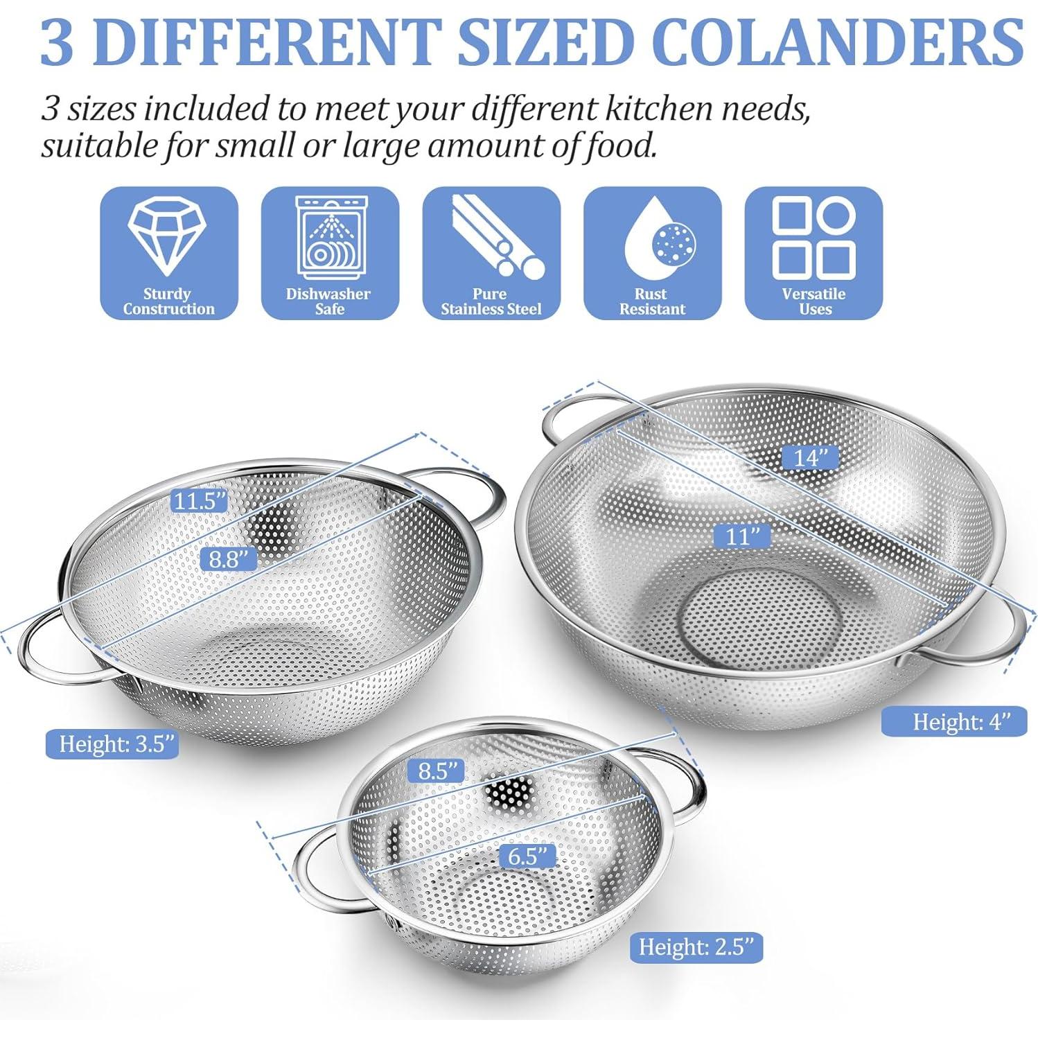 Juego de Coladores TeamFar de Acero Inoxidable 1/3/5qt