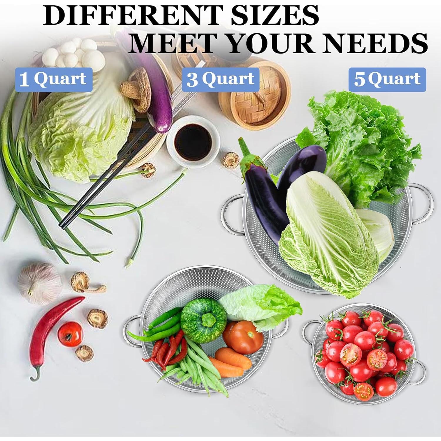 Juego de Coladores TeamFar de Acero Inoxidable 1/3/5qt