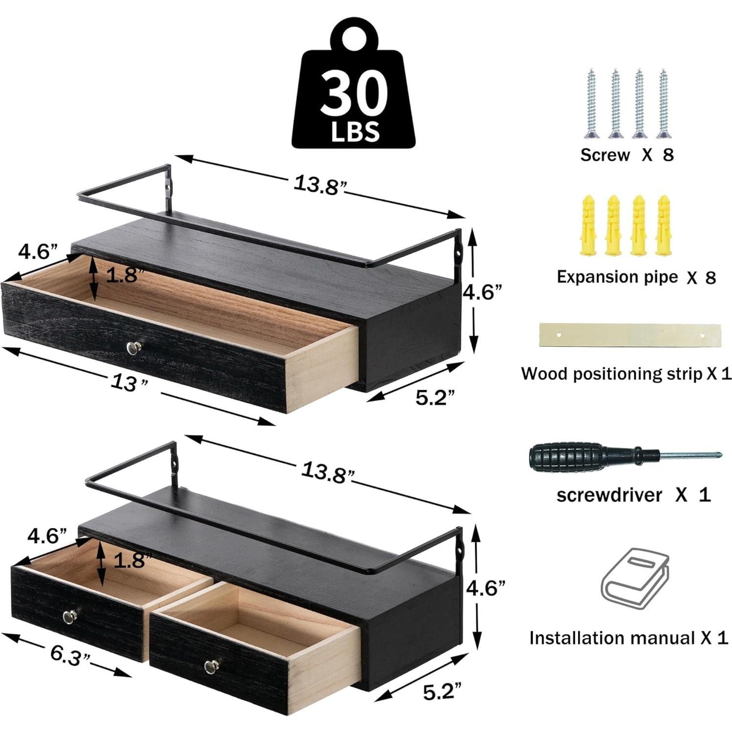 Estantes Flotantes Rústicos Dreampossible con Cajón - 2 Unidades