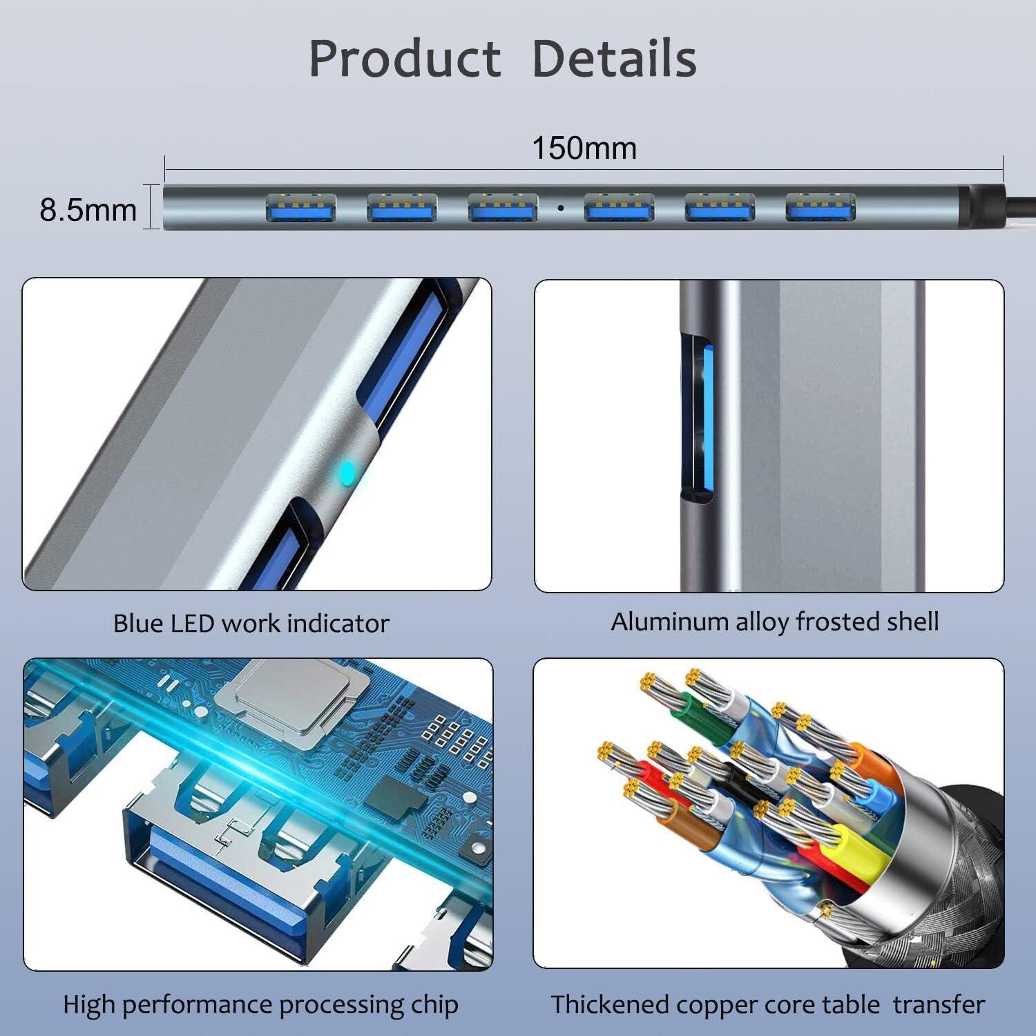 Hub USB 3.0 VIENON de Aluminio con 7 Puertos para Laptop y PC