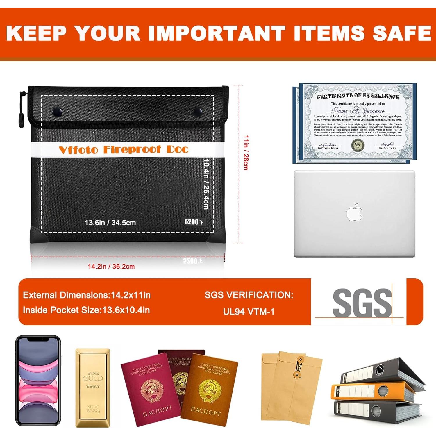 Bolsa de Documentos a Prueba de Fuego Vffoto 36.1x27.9 cm Negra