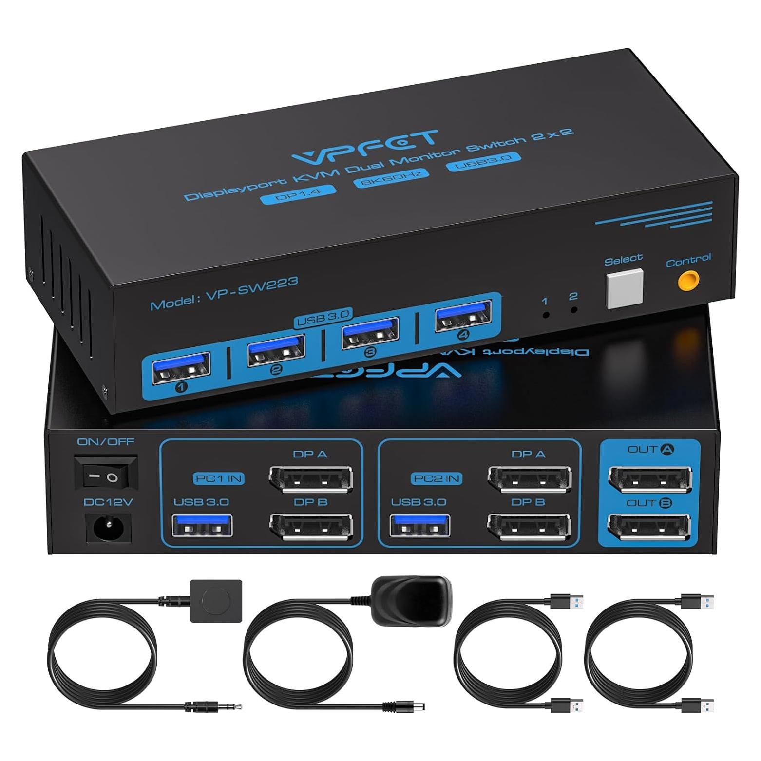Interruptor KVM DisplayPort 8K 2 Monitores CMSTEDCD USB 3.0