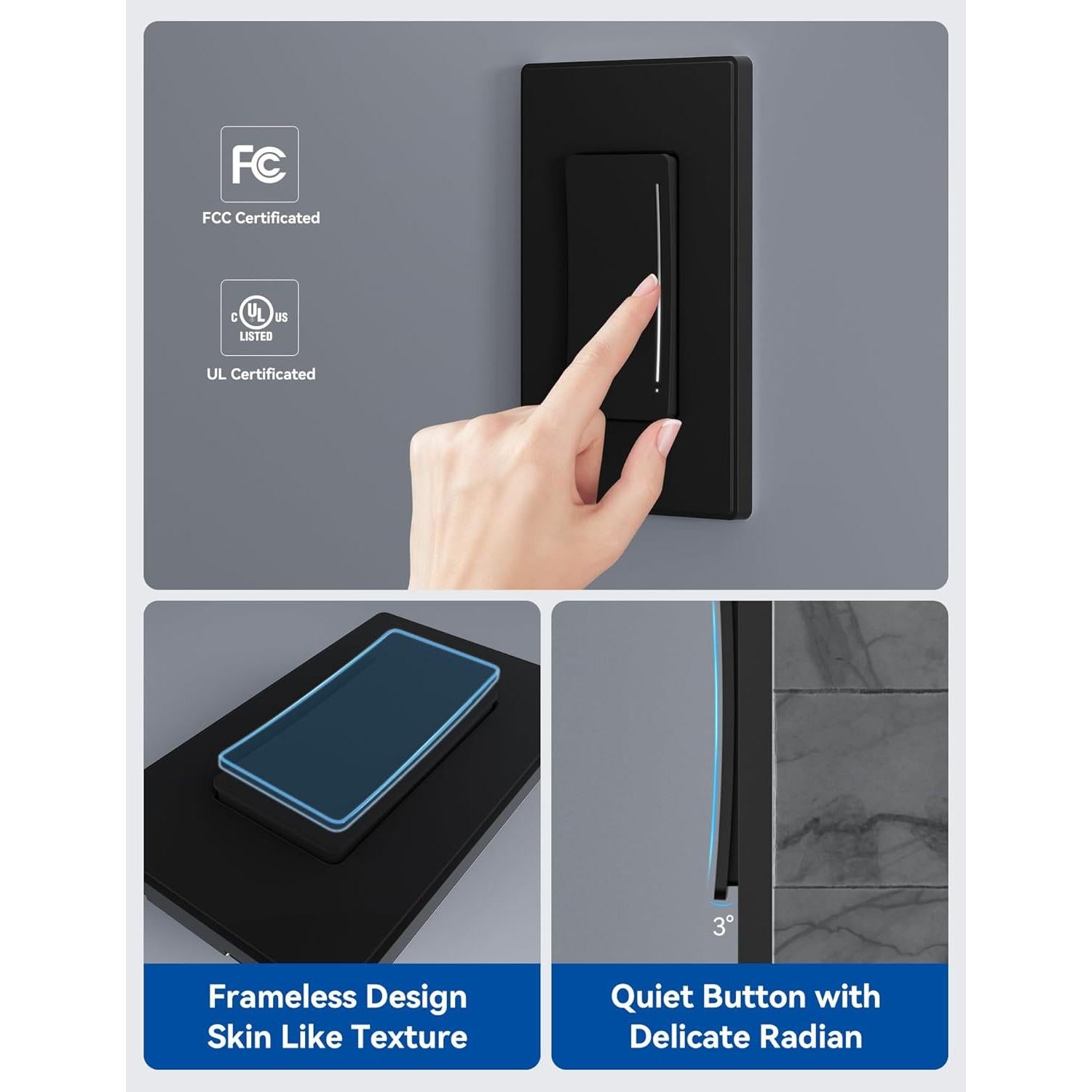 Interruptor Regulador Inteligente ELEGRP DTR30 Wi-Fi Negro 3 Vías