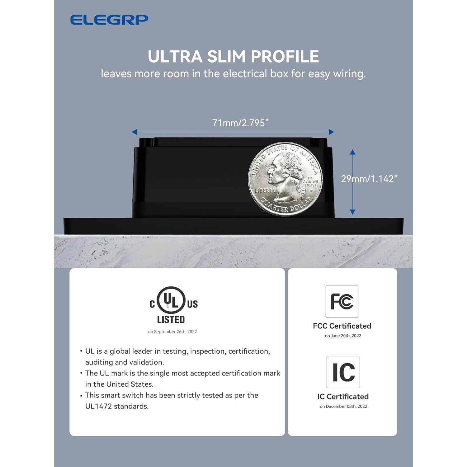 Interruptor Regulador Inteligente ELEGRP DTR30 Wi-Fi Negro 3 Vías