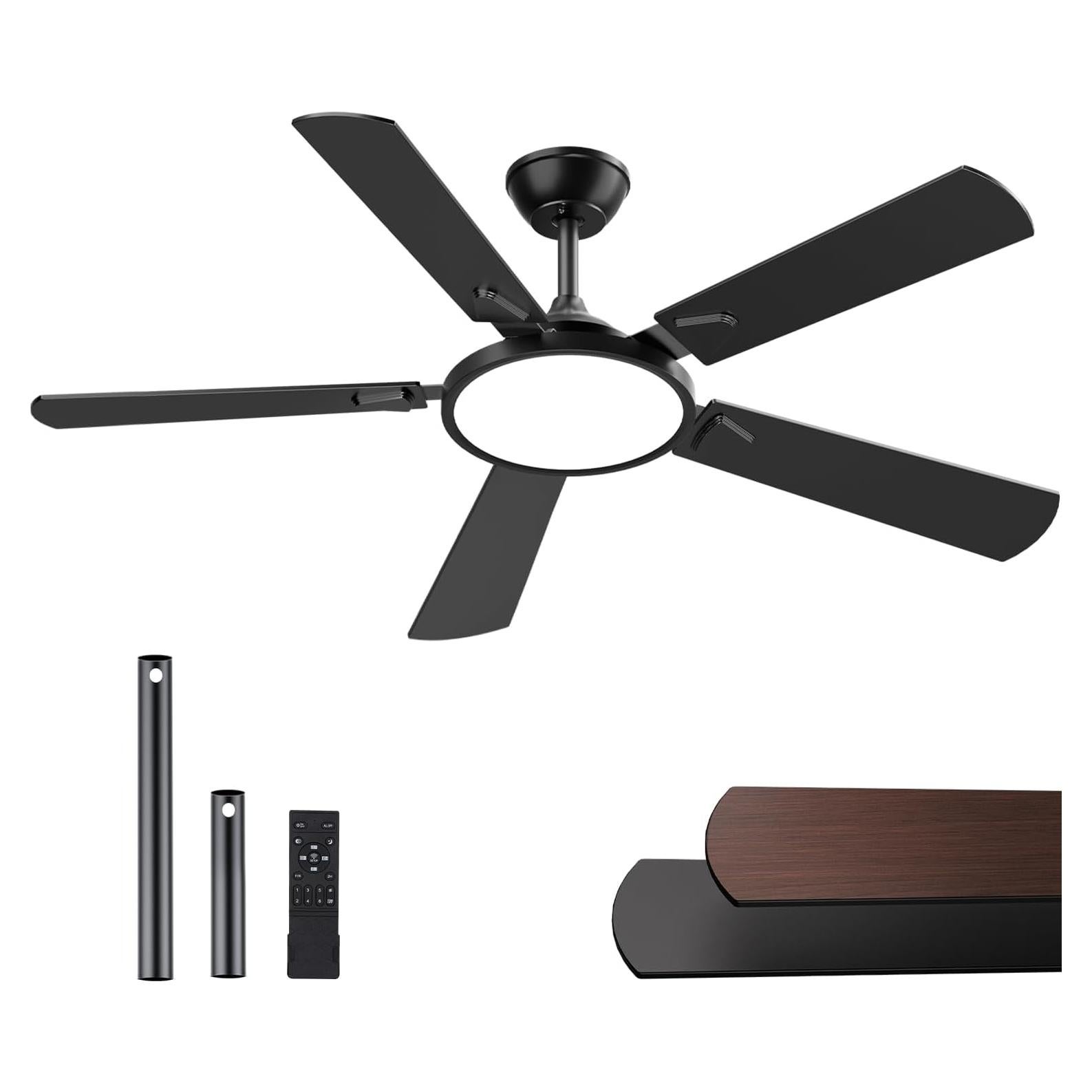 Ventilador de Techo OJX 52" con Luz y Control Remoto Negro