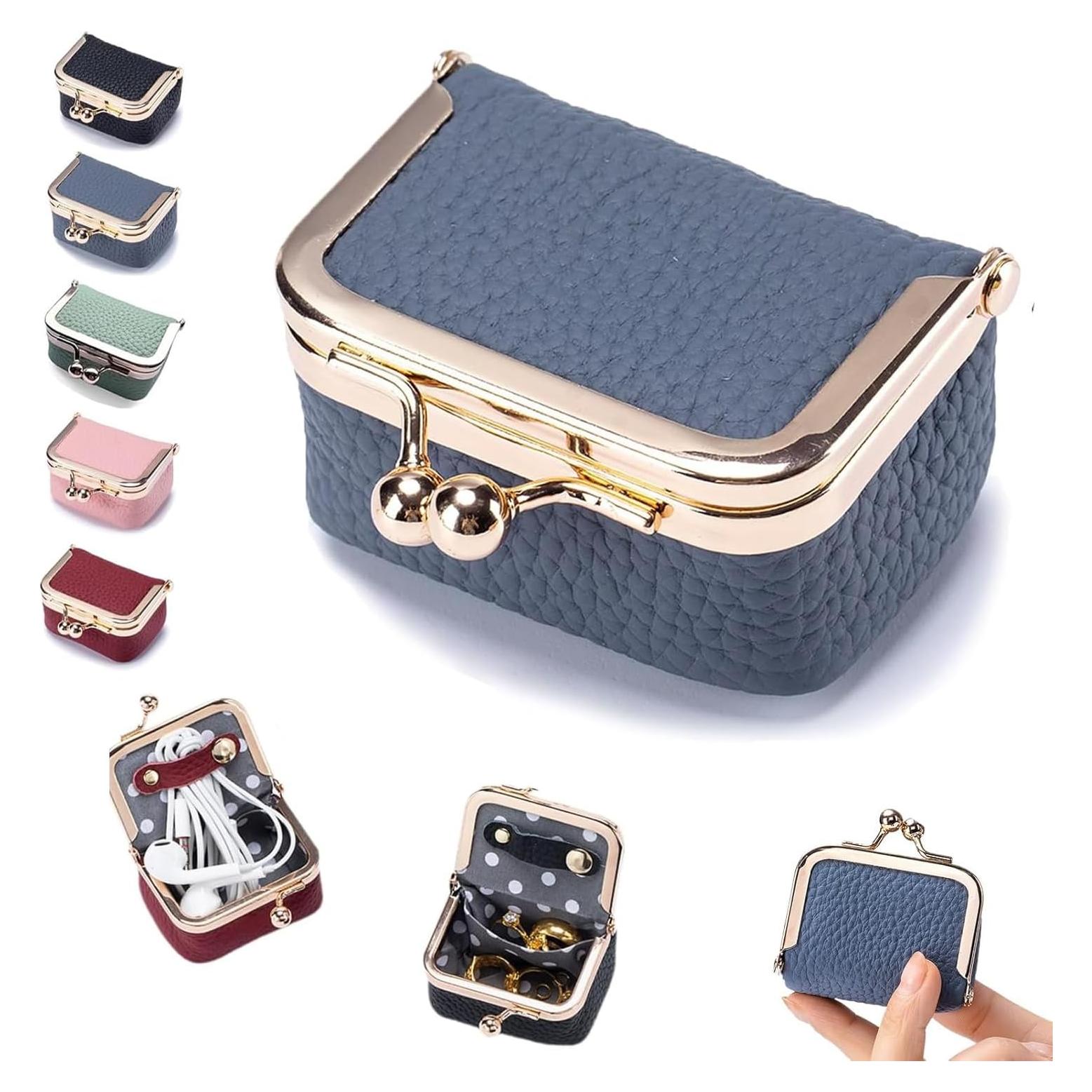 Caja de Joyería Mini Noxozoqm de Cuero Genuino Azul