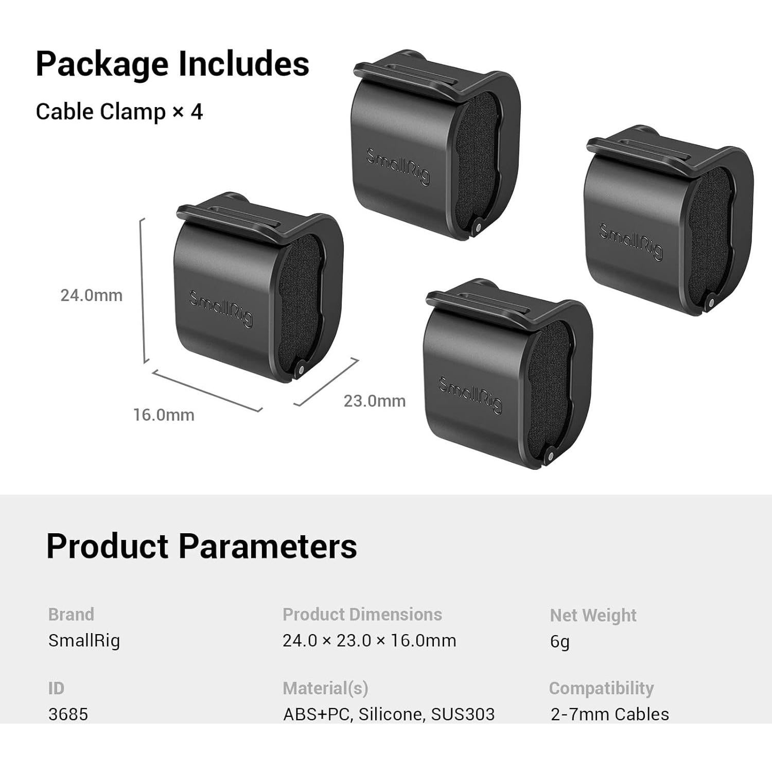 Abrazadera para Cámara SmallRig 4 pcs Soporte de Cable 2-7mm