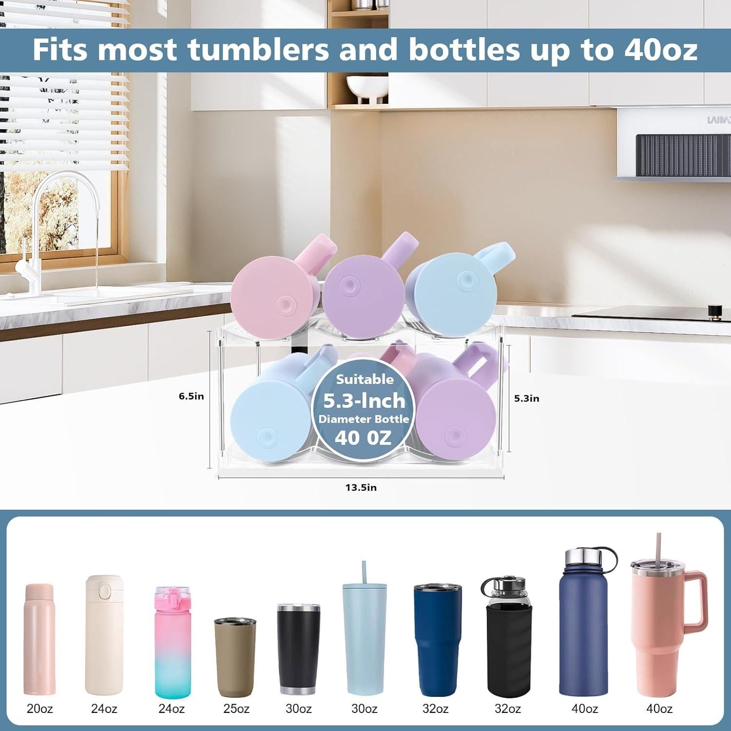 Organizador de Botellas de Agua HKNMTT 2 Niveles 40 oz Transparente