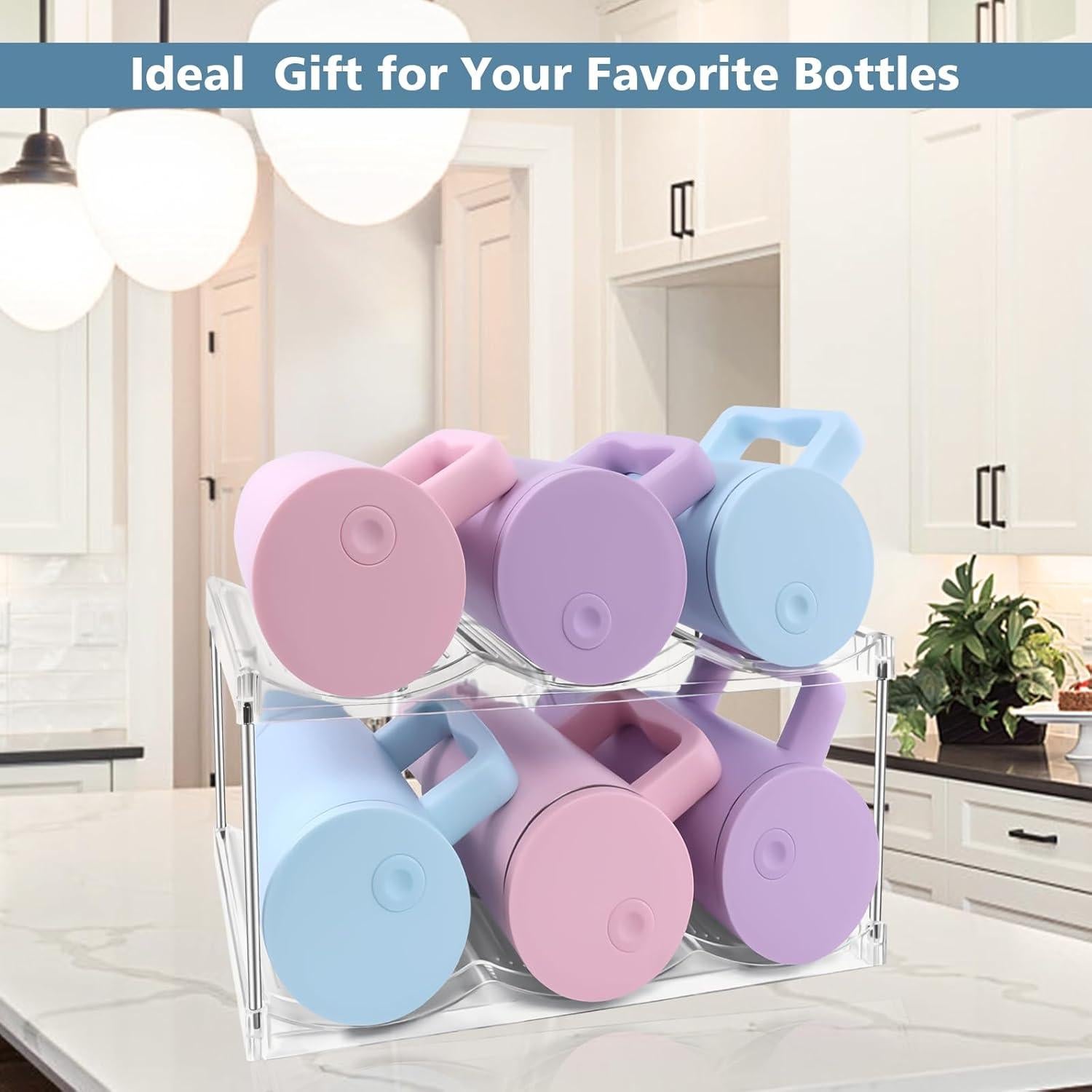 Organizador de Botellas de Agua HKNMTT 2 Niveles 40 oz Transparente