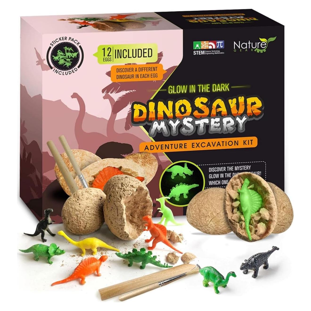 Kit de Excavación de Dinosaurios Nature Gear - 12 Huevos Brillantes