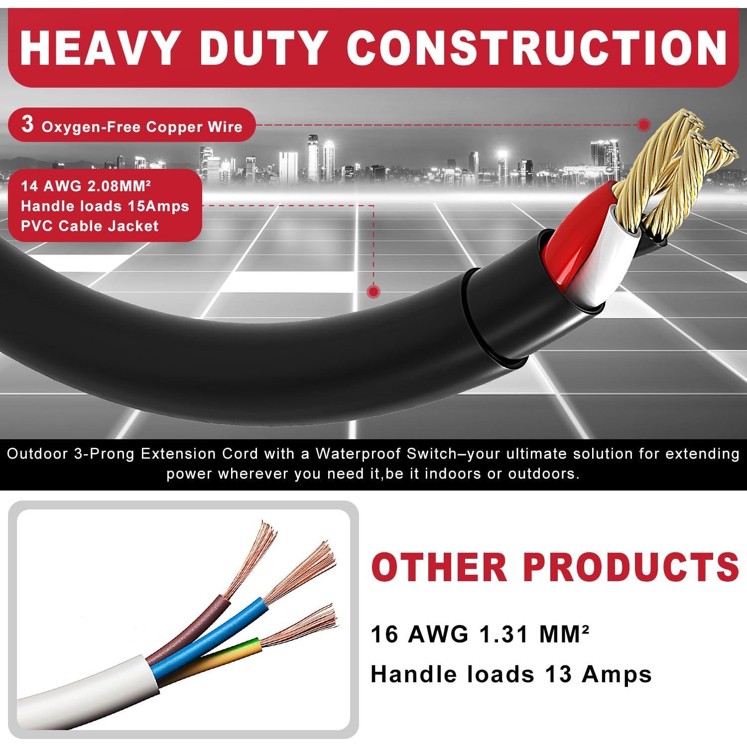 Cable de Extensión Exterior 1.83m Delgada con Interruptor 15A