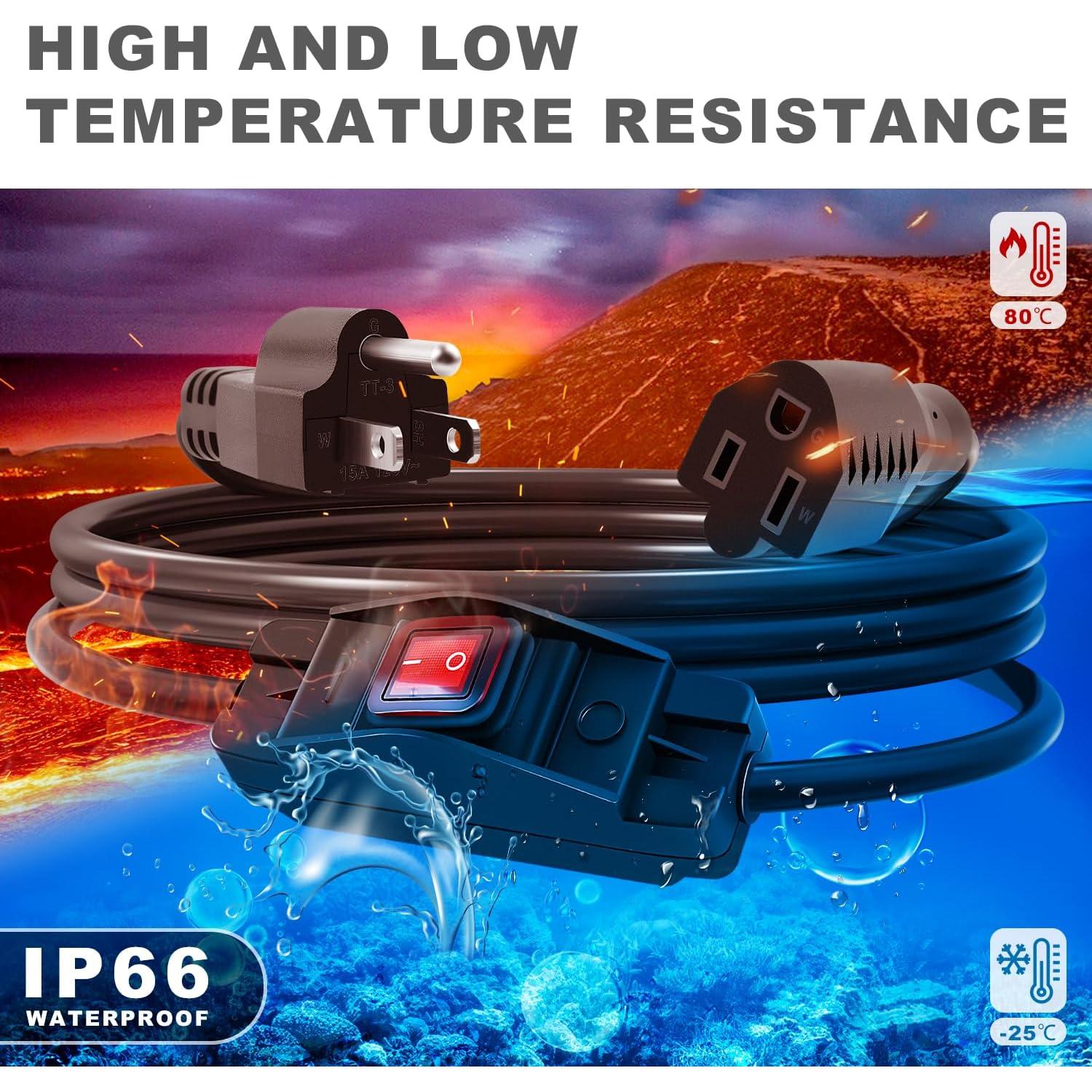 Cable de Extensión Exterior 1.83m Delgada con Interruptor 15A