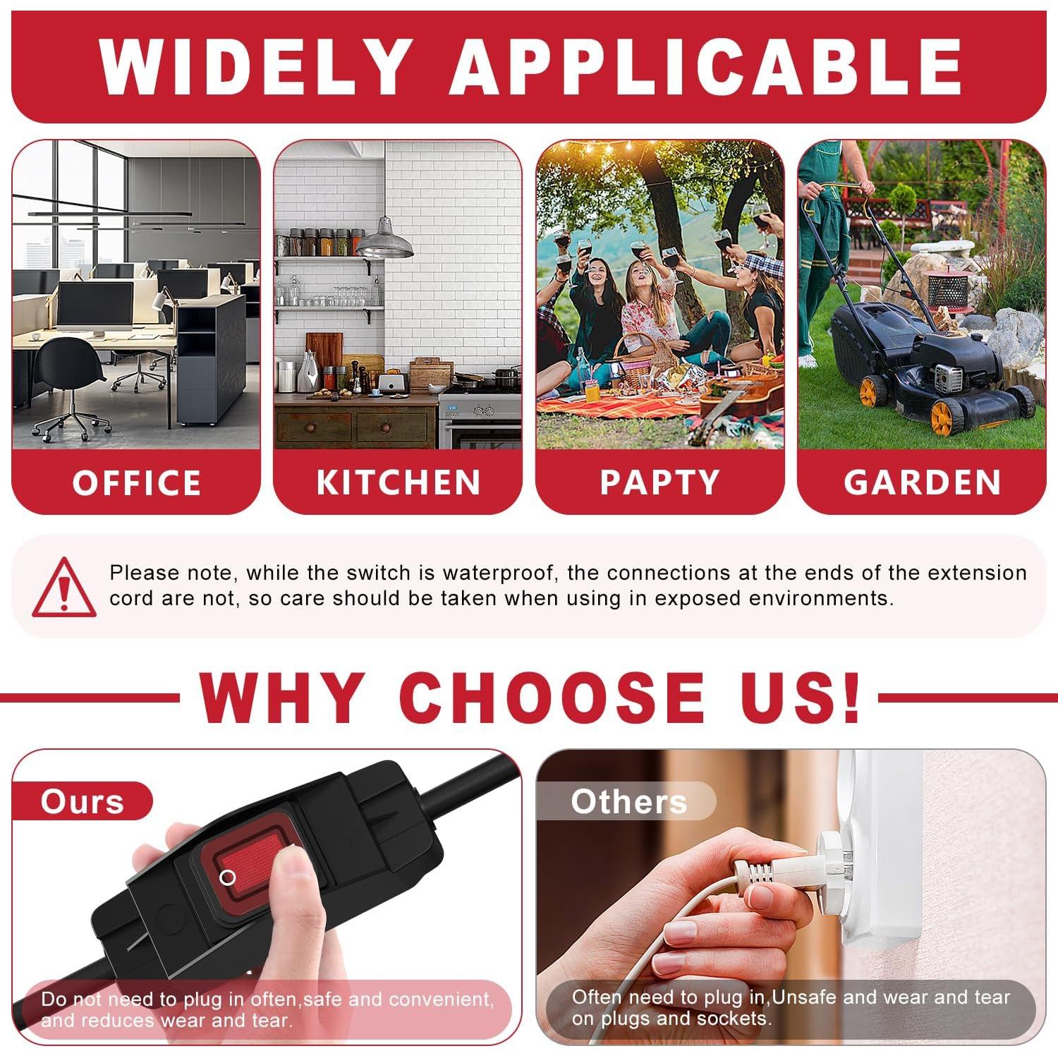 Cable de Extensión Exterior 1.83m Delgada con Interruptor 15A