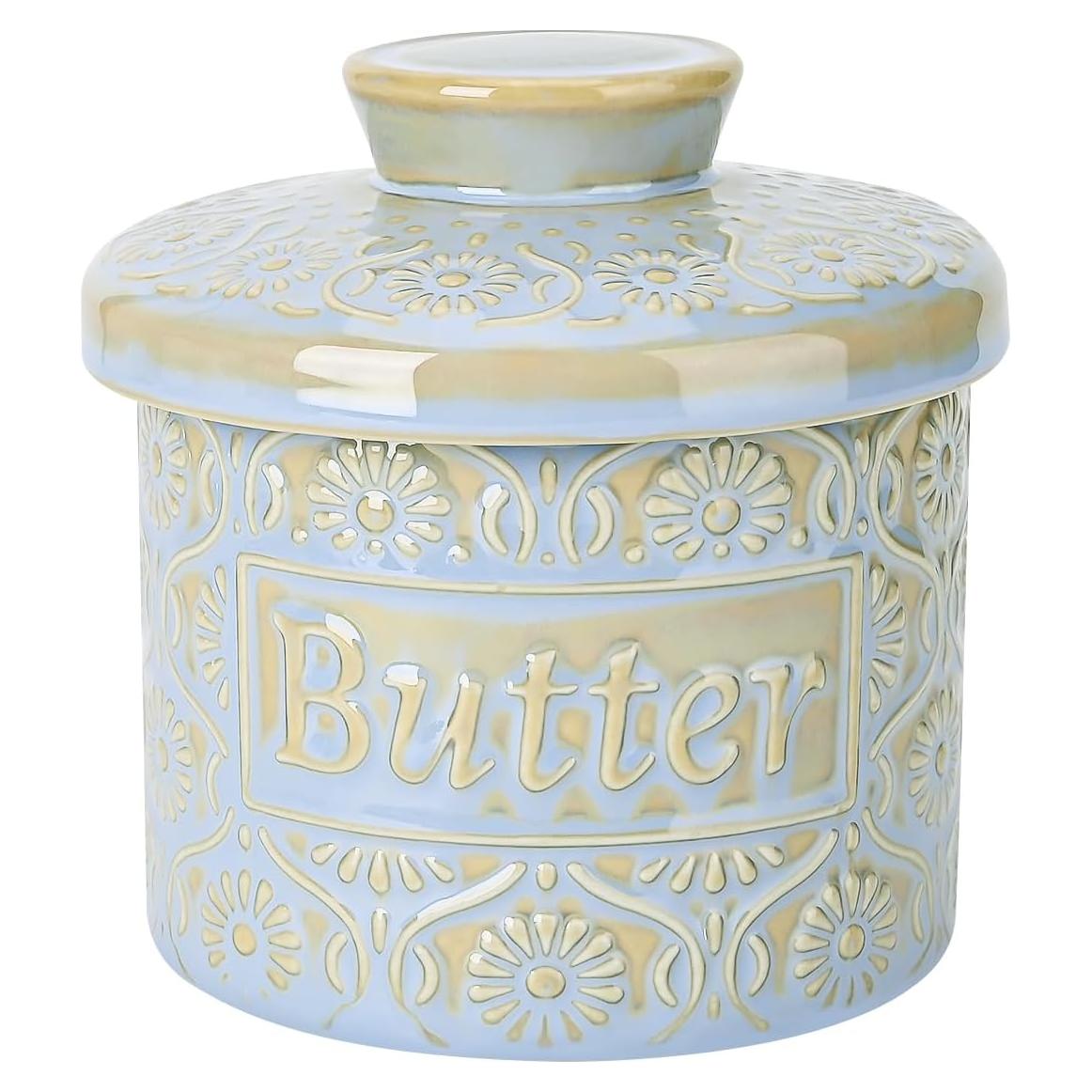 Crock de Mantequilla Cerámica Denovin 190g Azul Claro