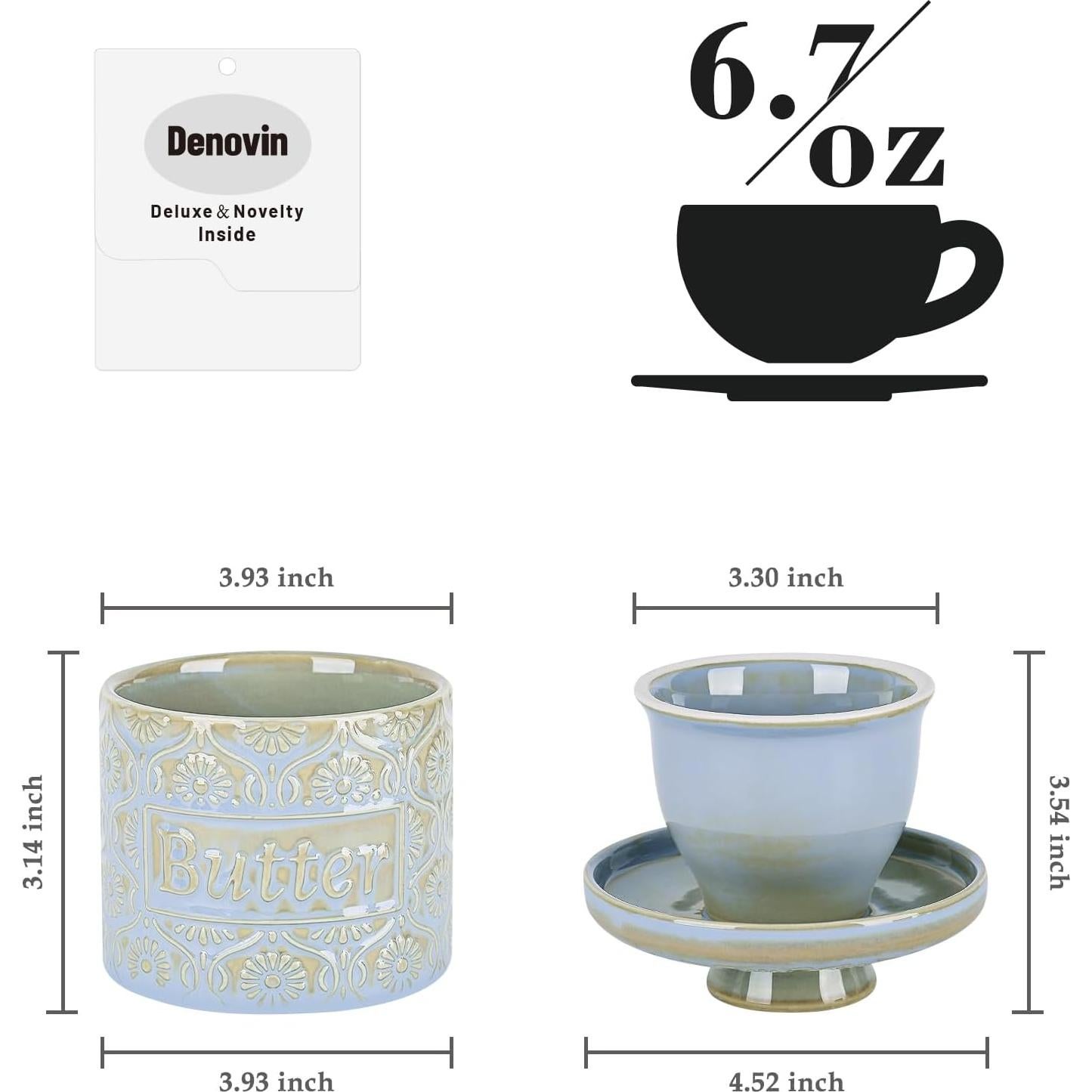 Crock de Mantequilla Cerámica Denovin 190g Azul Claro