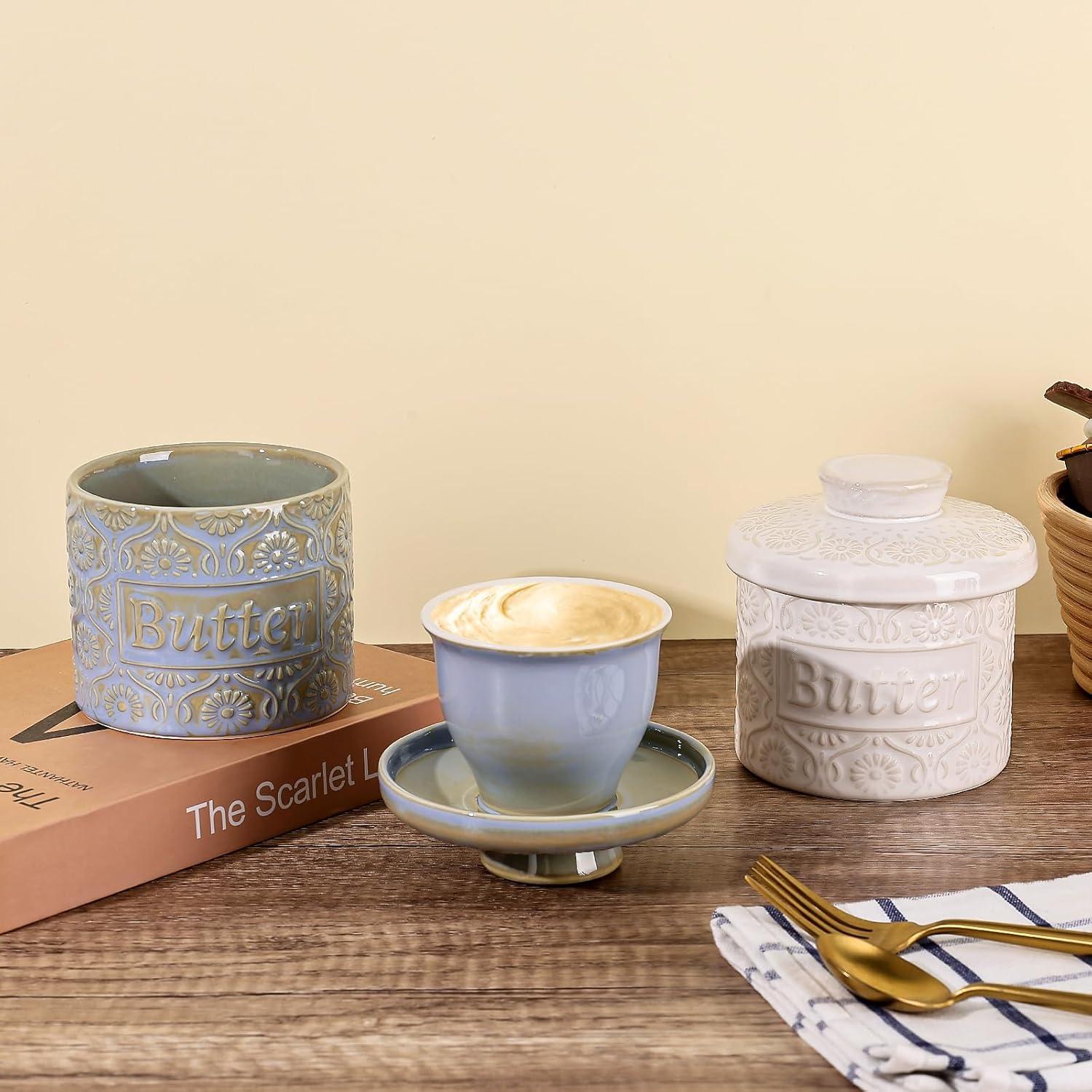 Crock de Mantequilla Cerámica Denovin 190g Azul Claro