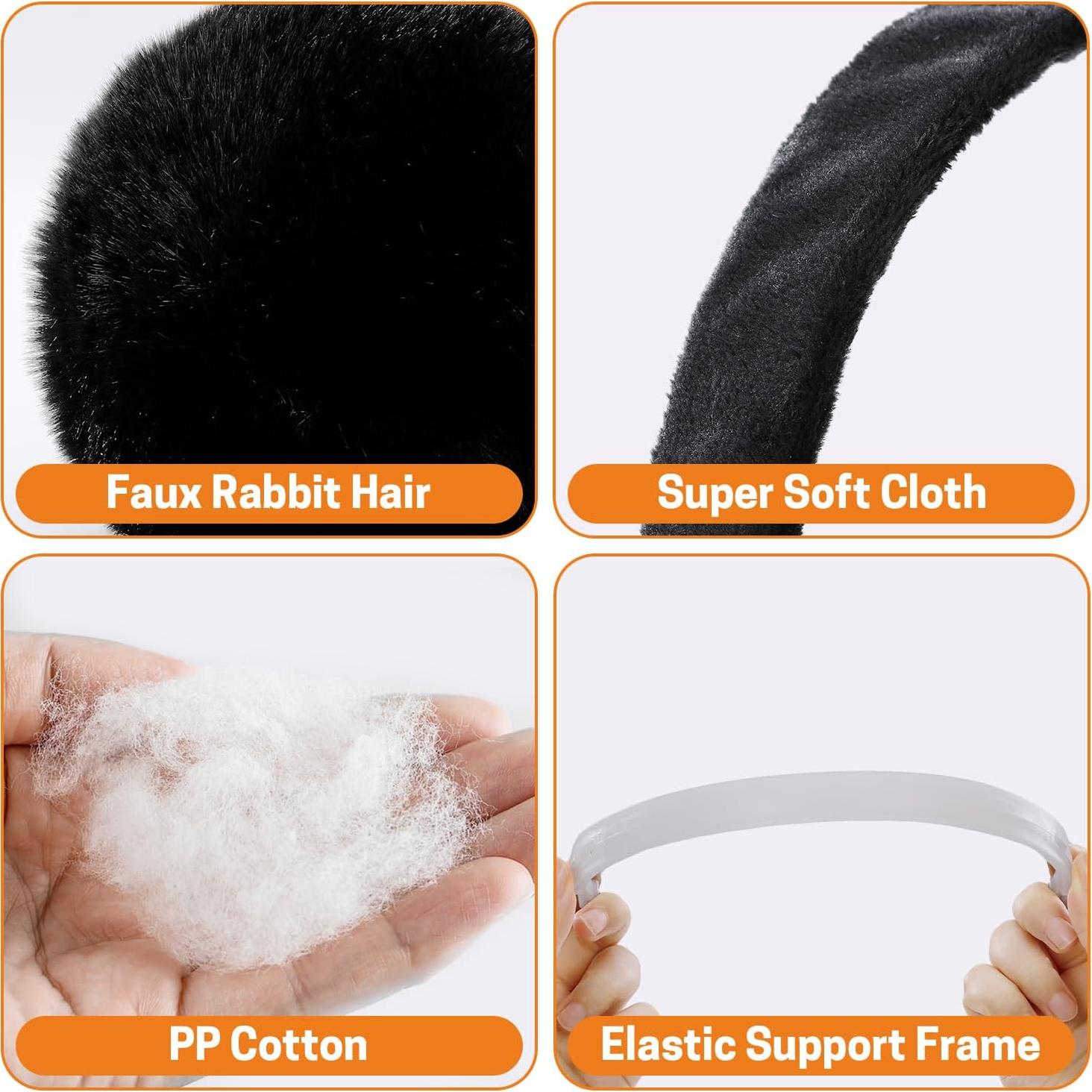 Aurya Orejeras de Peluche Plegables para Mujeres - Negro