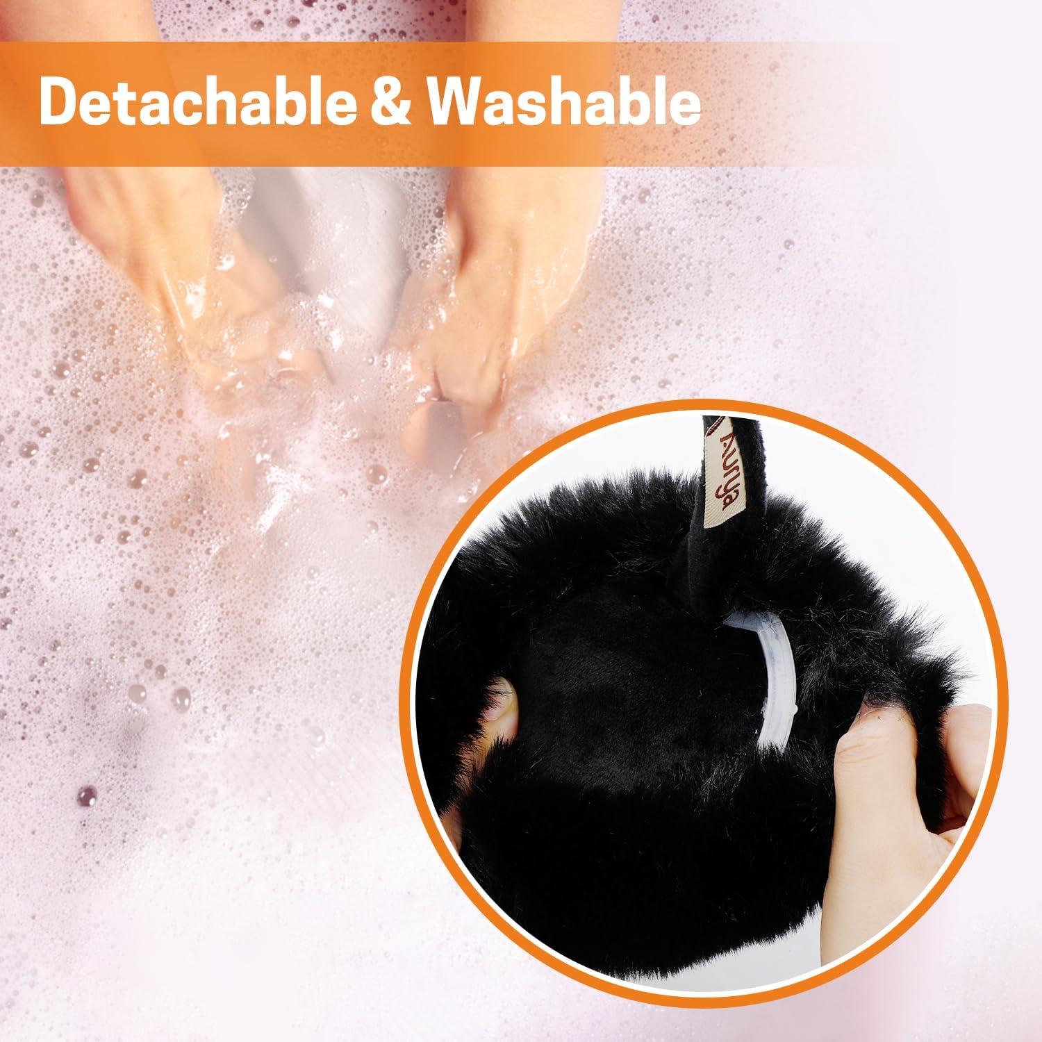 Aurya Orejeras de Peluche Plegables para Mujeres - Negro