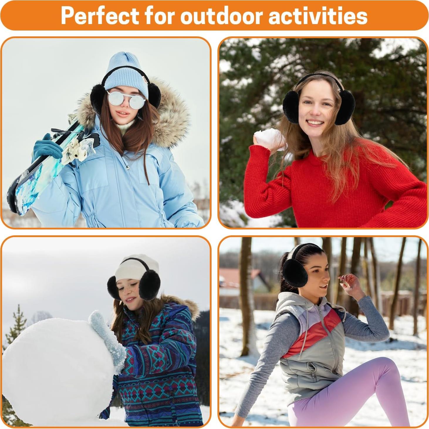 Aurya Orejeras de Peluche Plegables para Mujeres - Negro