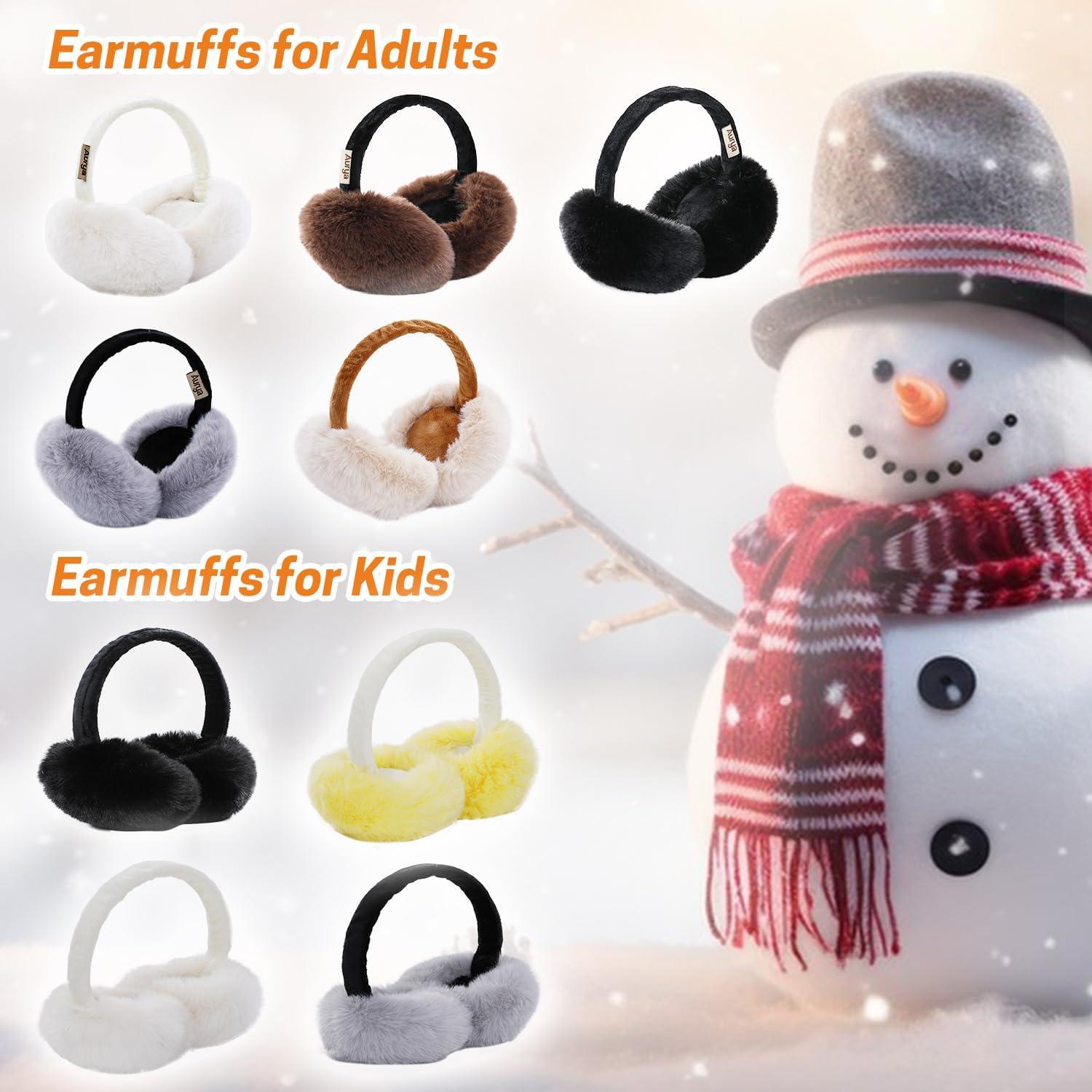 Aurya Orejeras de Peluche Plegables para Mujeres - Negro