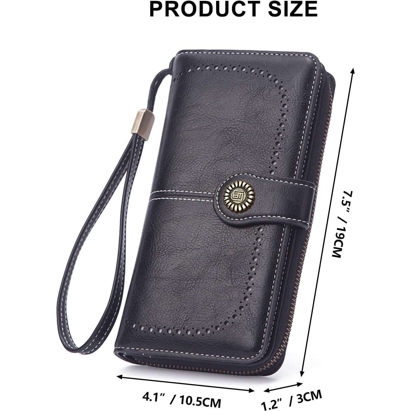 Cartera Bifold Mokoze Negra de Cuero PU con Correa y Cremallera