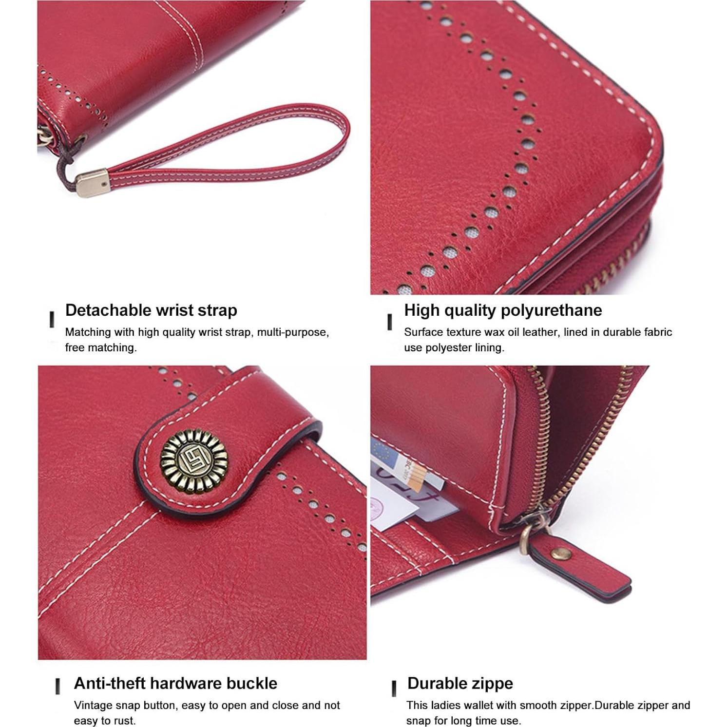 Cartera Bifold Mokoze Negra de Cuero PU con Correa y Cremallera