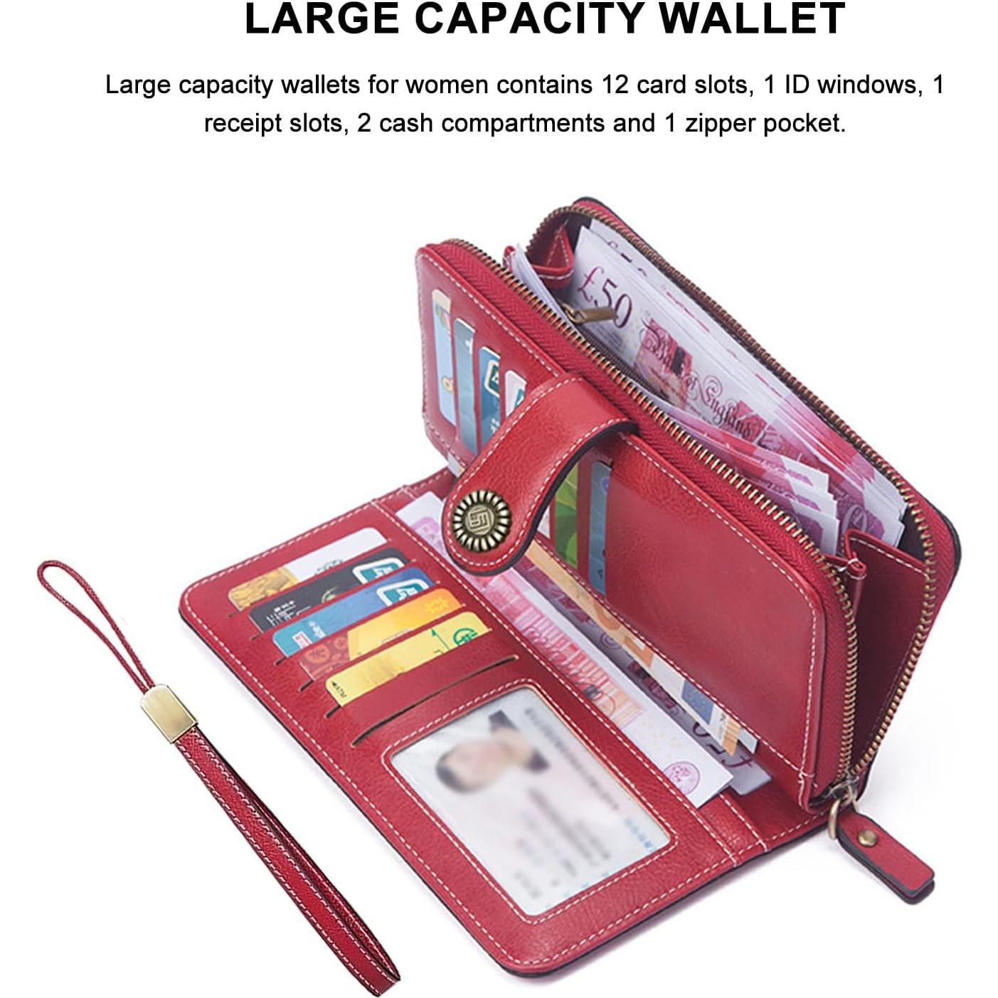 Cartera Bifold Mokoze Negra de Cuero PU con Correa y Cremallera