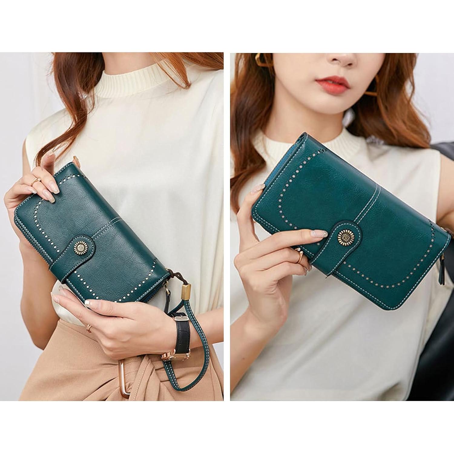 Cartera Bifold Mokoze Negra de Cuero PU con Correa y Cremallera