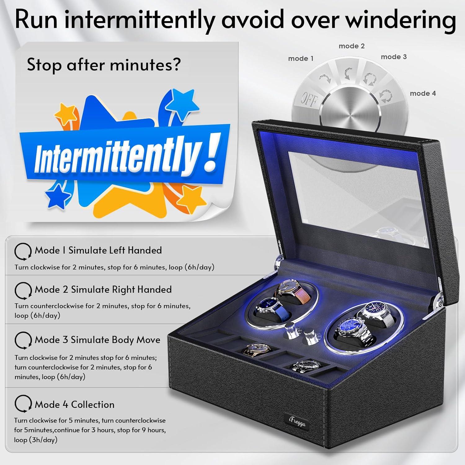 Enrollador de Relojes Automáticos iFregga con Luz Azul, 4 Modos