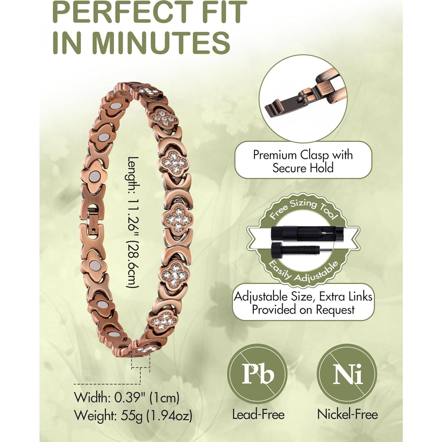 Pulsera de Tobillo de Cobre Puro Feraco con Imanes 3800 Gauss