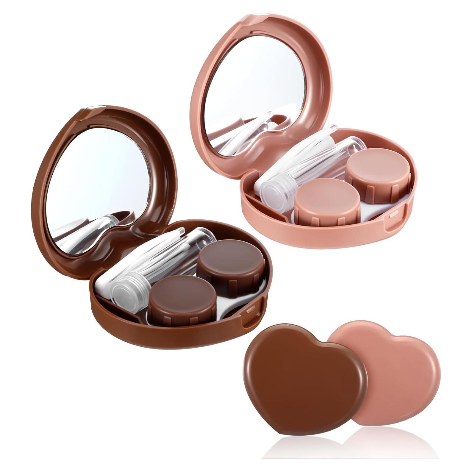 Estuche para Lentes de Contacto XLIUAX 2 Pcs Corazón Marrón