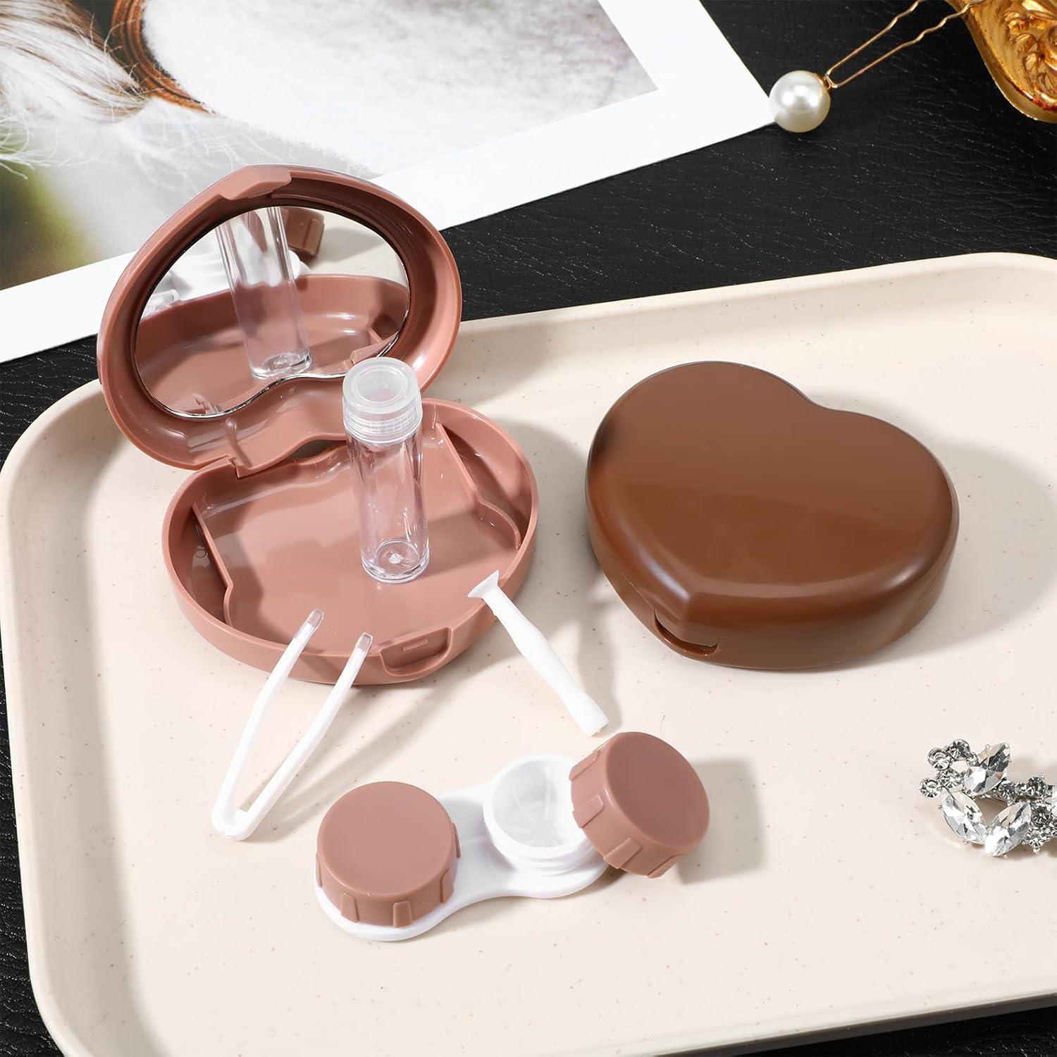 Estuche para Lentes de Contacto XLIUAX 2 Pcs Corazón Marrón