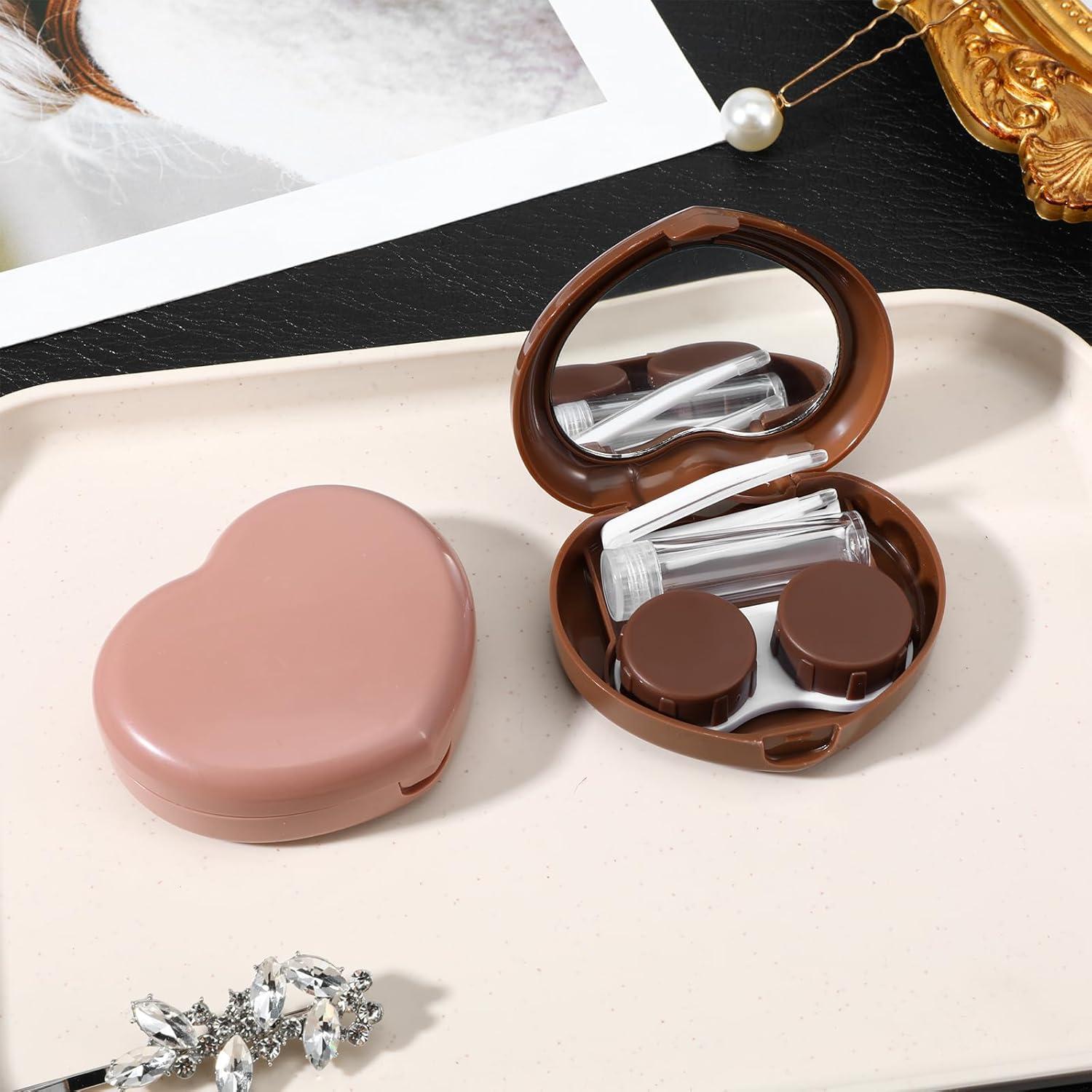 Estuche para Lentes de Contacto XLIUAX 2 Pcs Corazón Marrón