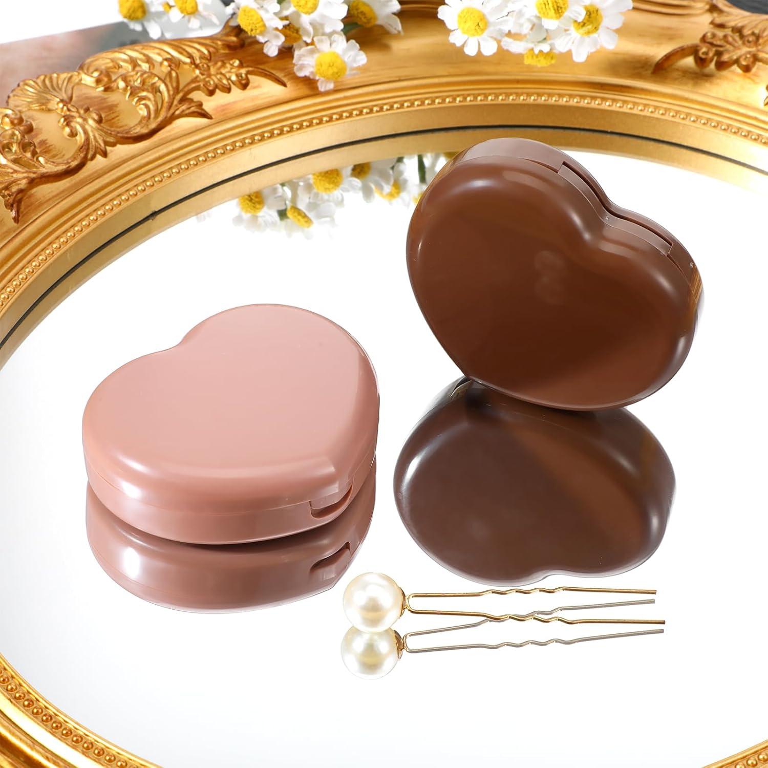 Estuche para Lentes de Contacto XLIUAX 2 Pcs Corazón Marrón