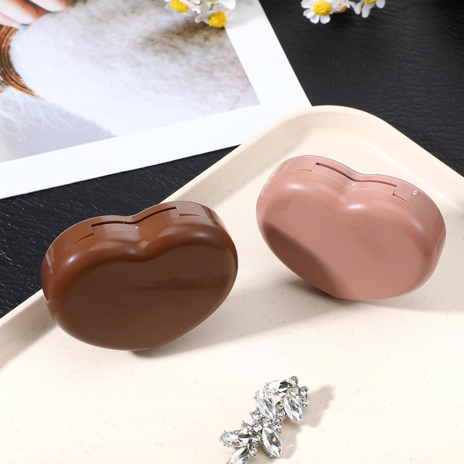 Estuche para Lentes de Contacto XLIUAX 2 Pcs Corazón Marrón