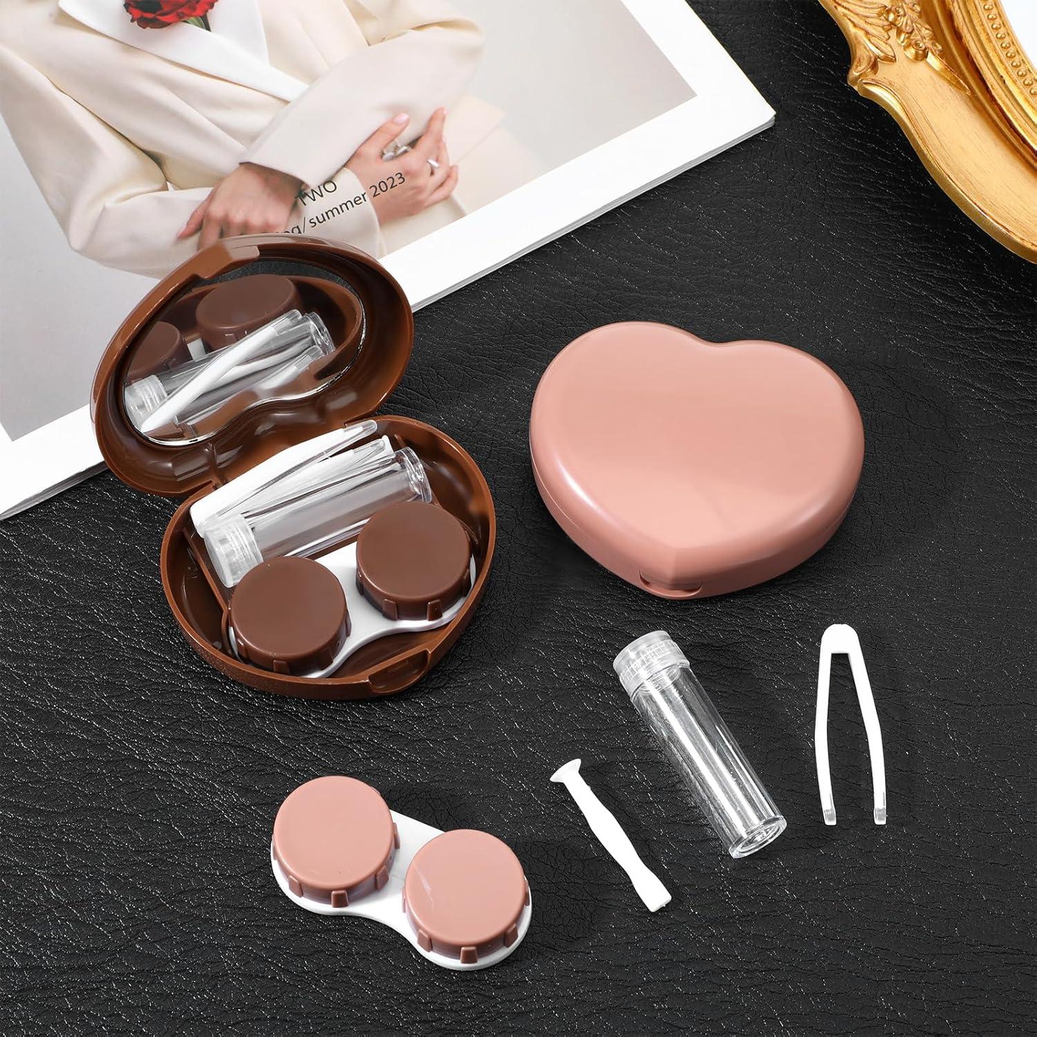 Estuche para Lentes de Contacto XLIUAX 2 Pcs Corazón Marrón