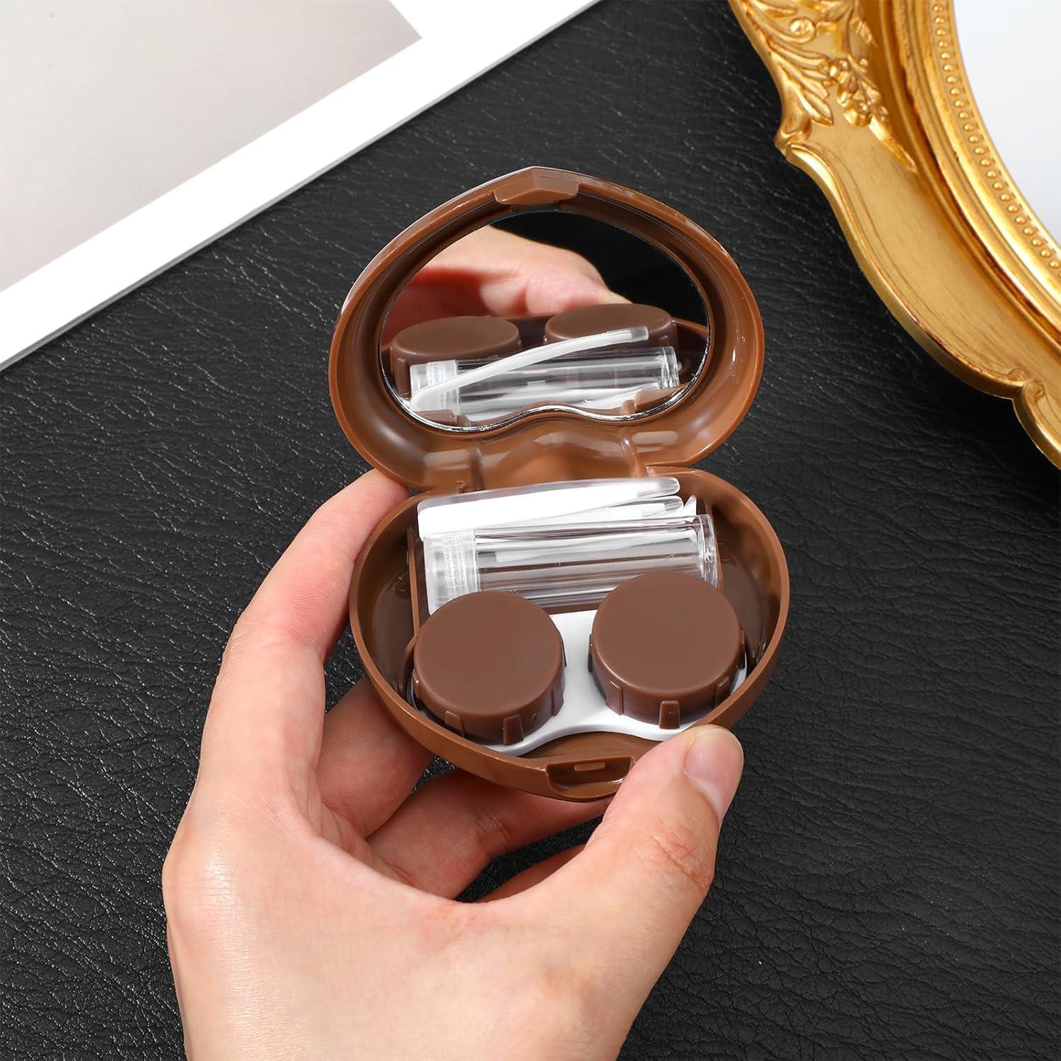 Estuche para Lentes de Contacto XLIUAX 2 Pcs Corazón Marrón
