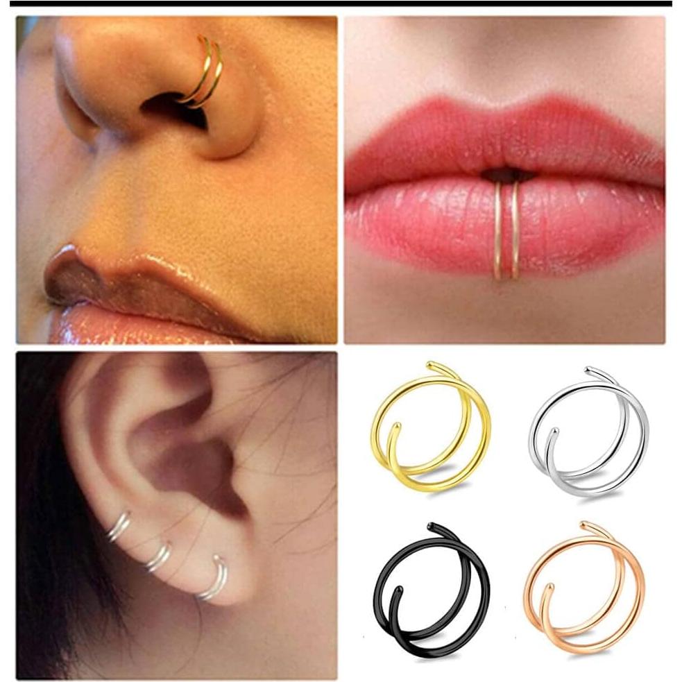 Anillos de Nariz Doble 20G 8mm Acero Inoxidable 4 Colores