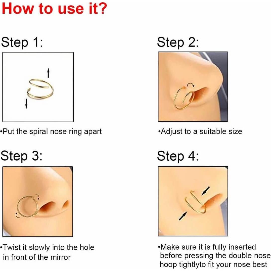 Anillos de Nariz Doble 20G 8mm Acero Inoxidable 4 Colores