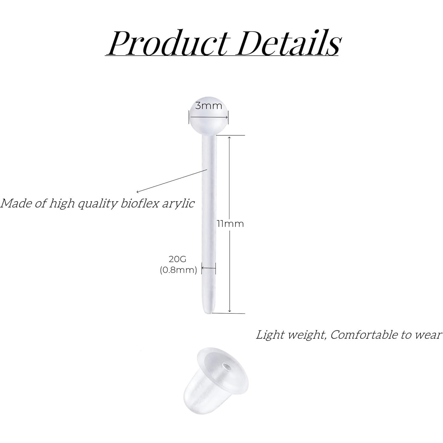 Pendientes de plástico hipoalergénicos Fectas 3mm 80pcs