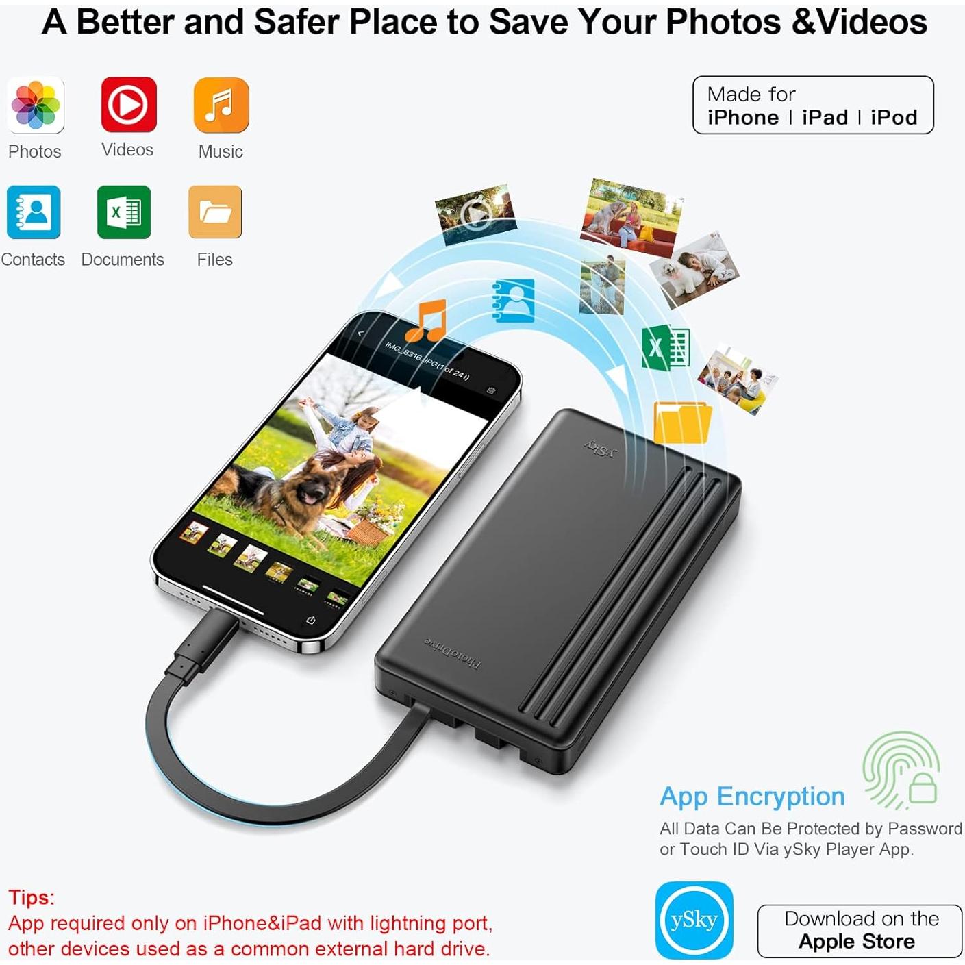 Disco Duro Externo ySky 2TB para iPhone, iPad y PC