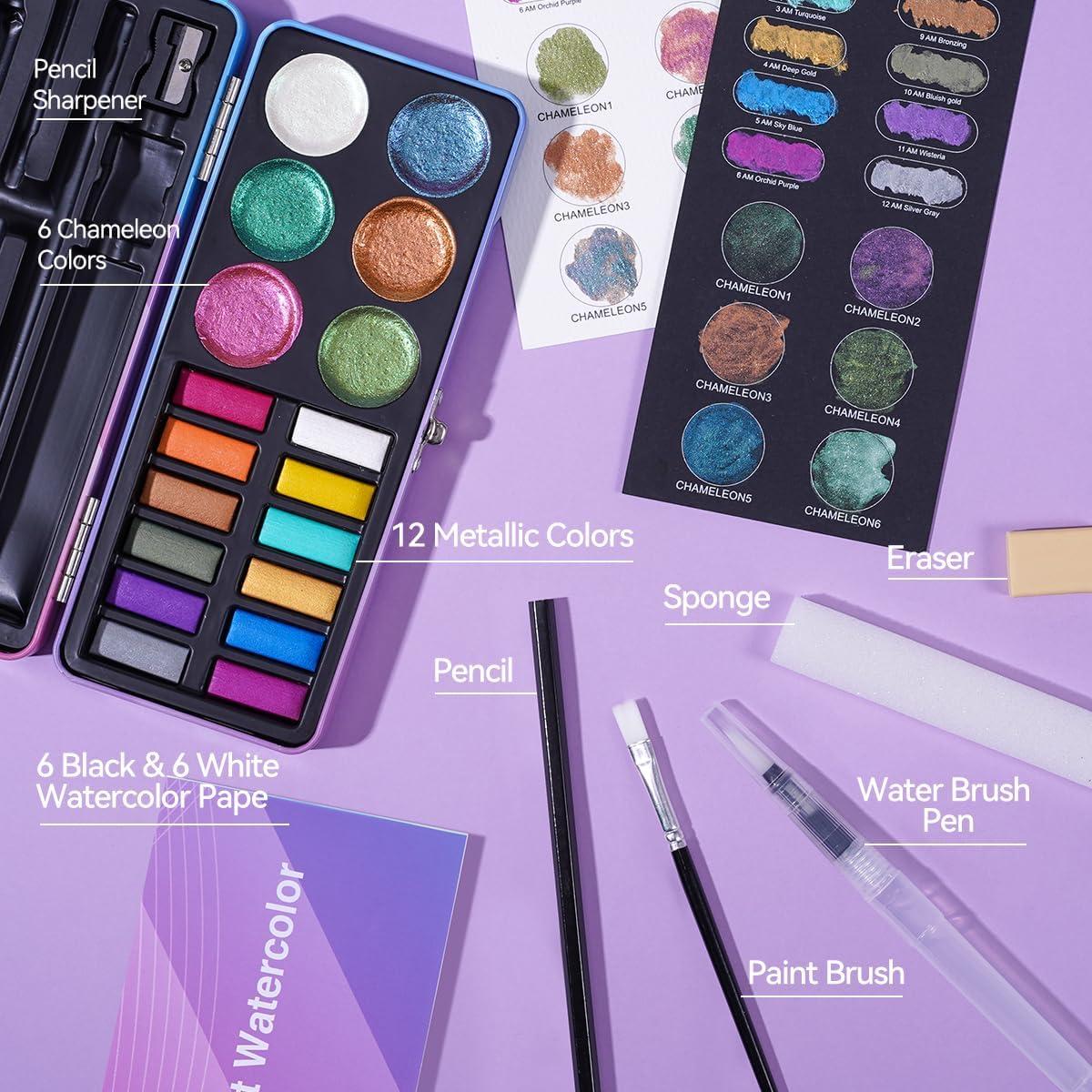 Juego de Pintura Acuarela LIGHTWISH 18 Colores Metálicos y Camaleón