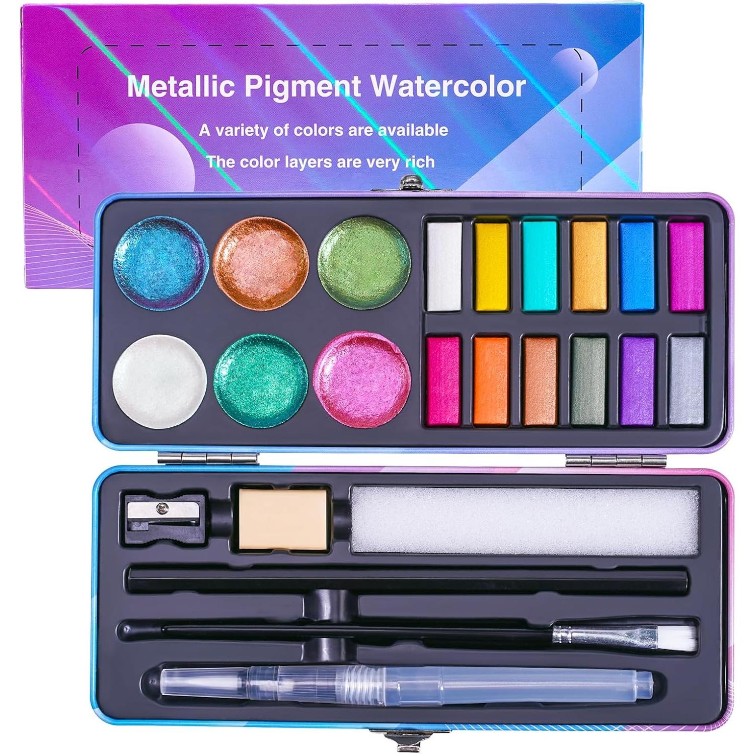 Juego de Pintura Acuarela LIGHTWISH 18 Colores Metálicos y Camaleón