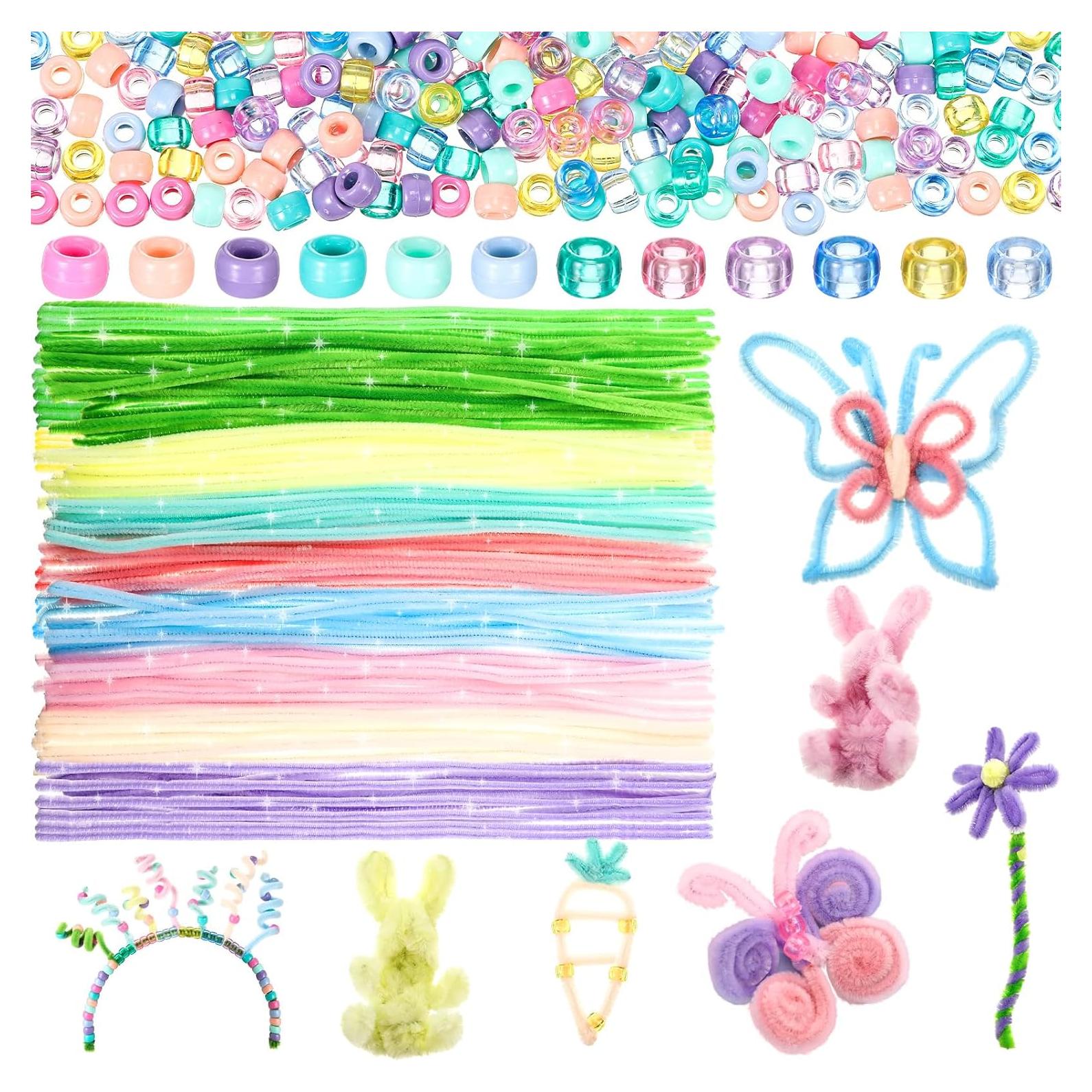 Set de 1200 Perlas de Pony Color Pastel y 120 Limpiapipas Daifunli