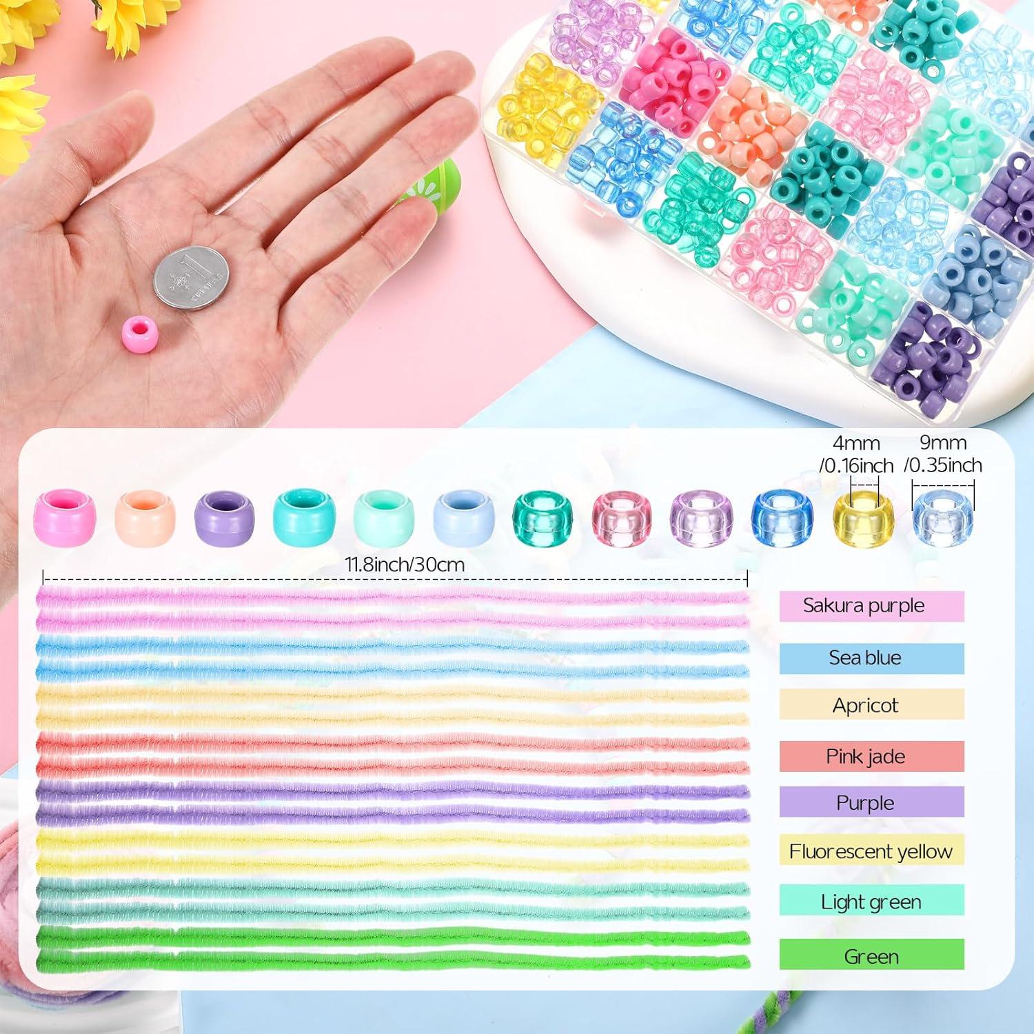 Set de 1200 Perlas de Pony Color Pastel y 120 Limpiapipas Daifunli