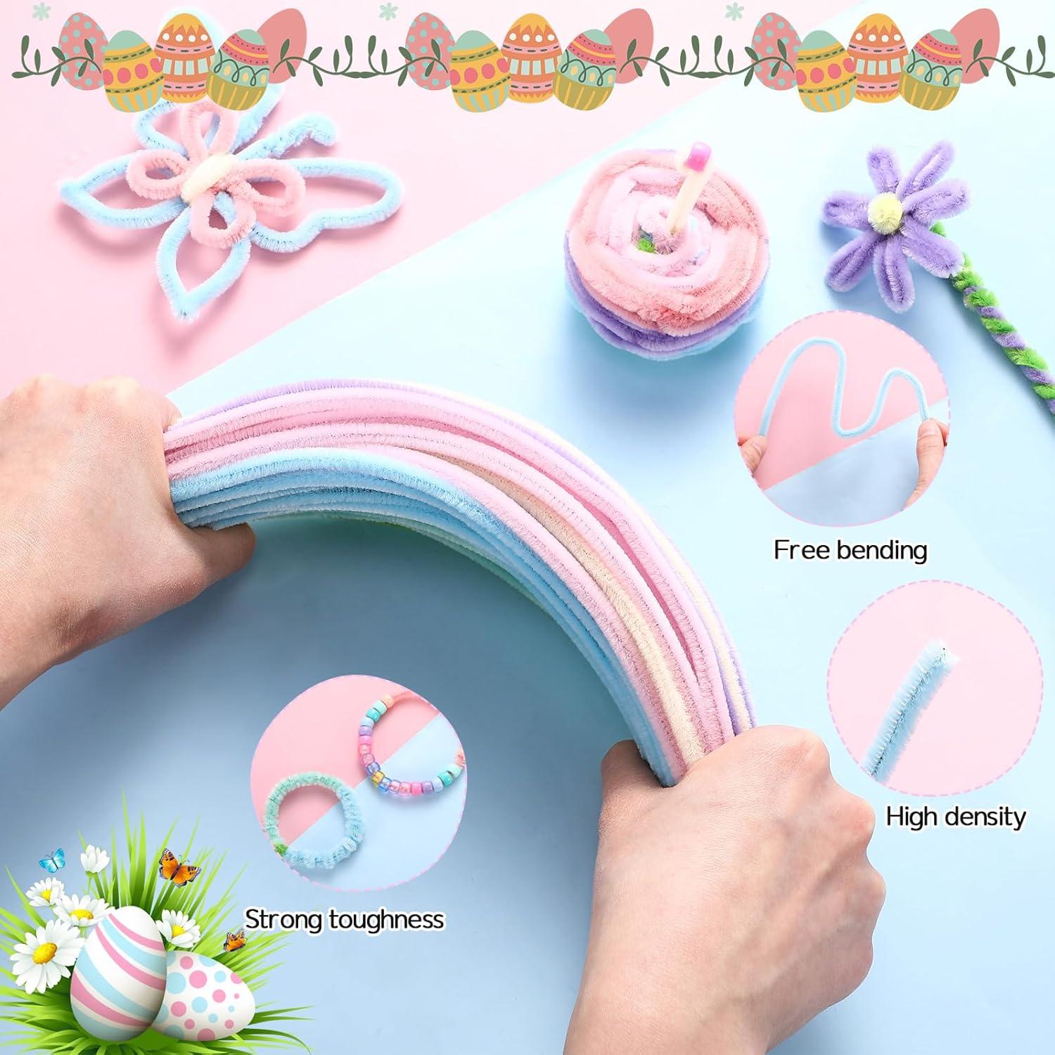 Set de 1200 Perlas de Pony Color Pastel y 120 Limpiapipas Daifunli