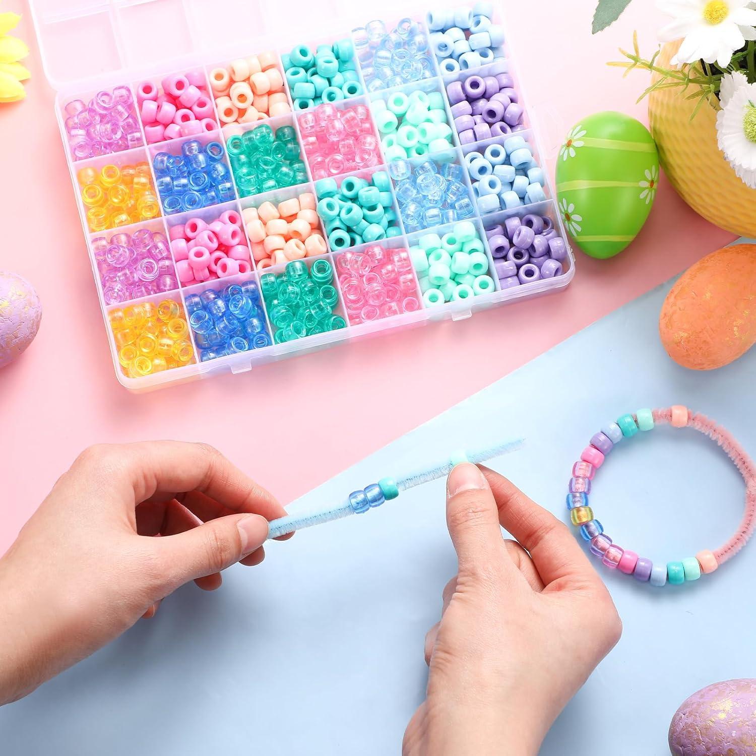 Set de 1200 Perlas de Pony Color Pastel y 120 Limpiapipas Daifunli