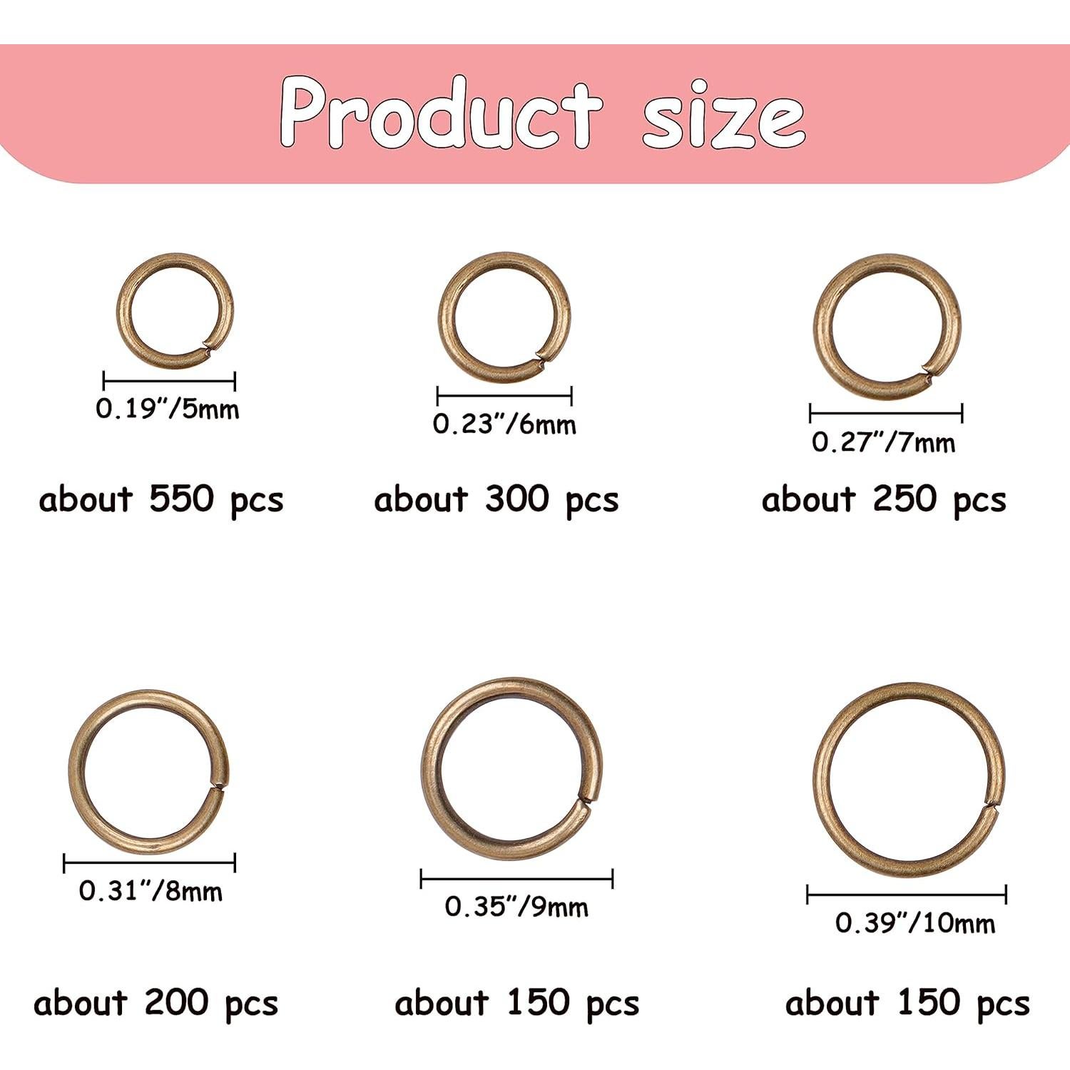 YAKA 1600 Anillas Abiertas de Joyería 5-10mm Bronce Antiguo